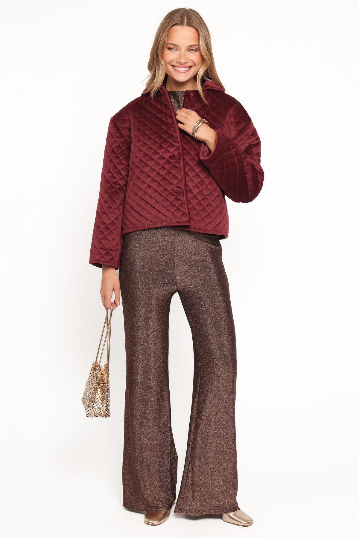 Roxanna Quilted Velvet Jacket in Wine – view 5 of 6