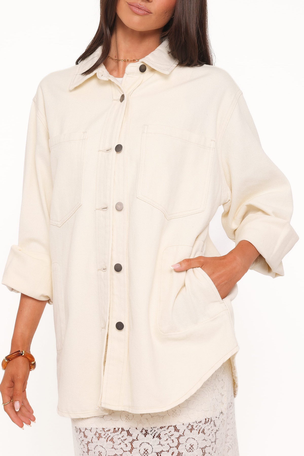 Toto Denim Shacket in Ivory – view 3 of 7