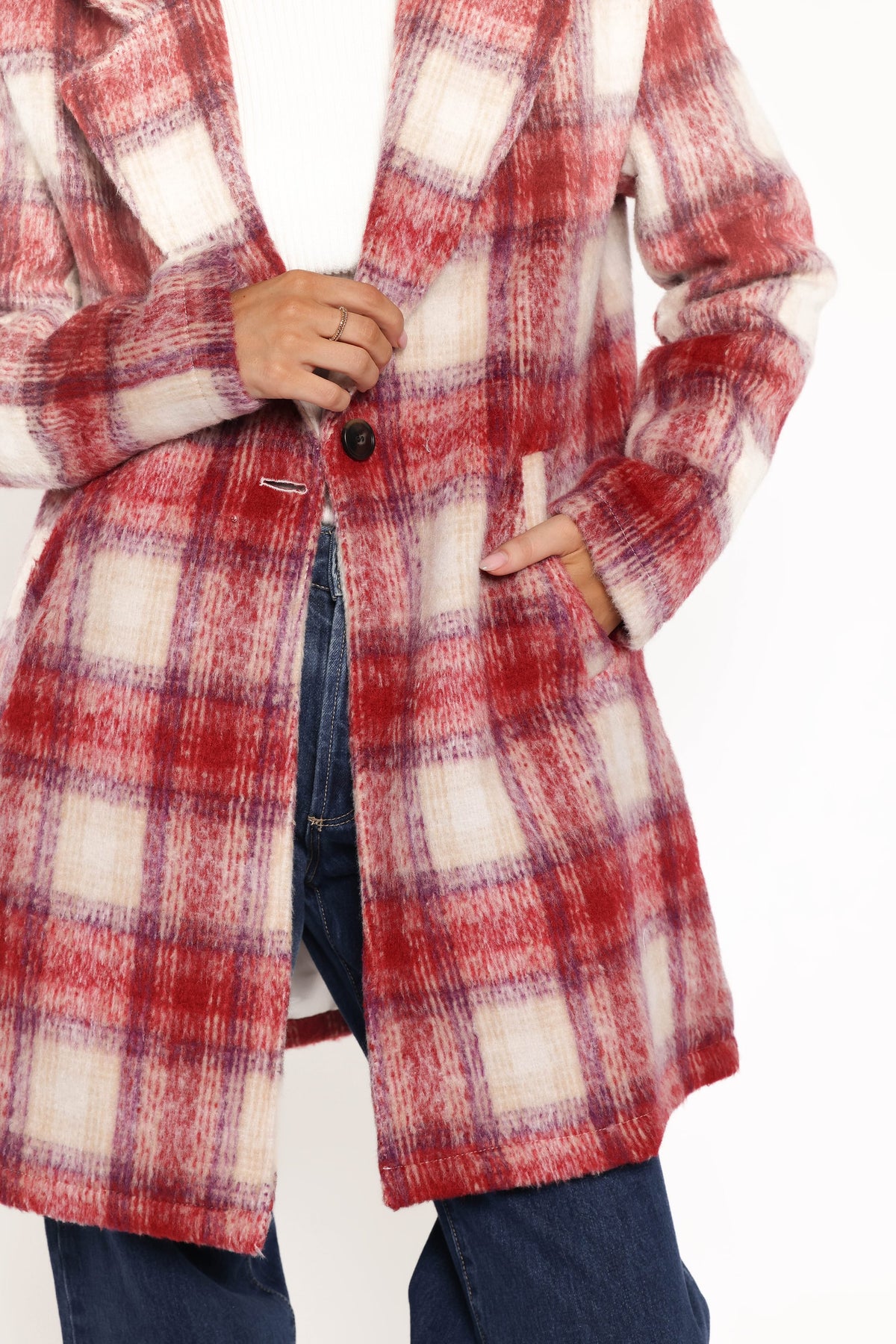 Travistine Long Plaid Coat in Pink – view 5 of 8