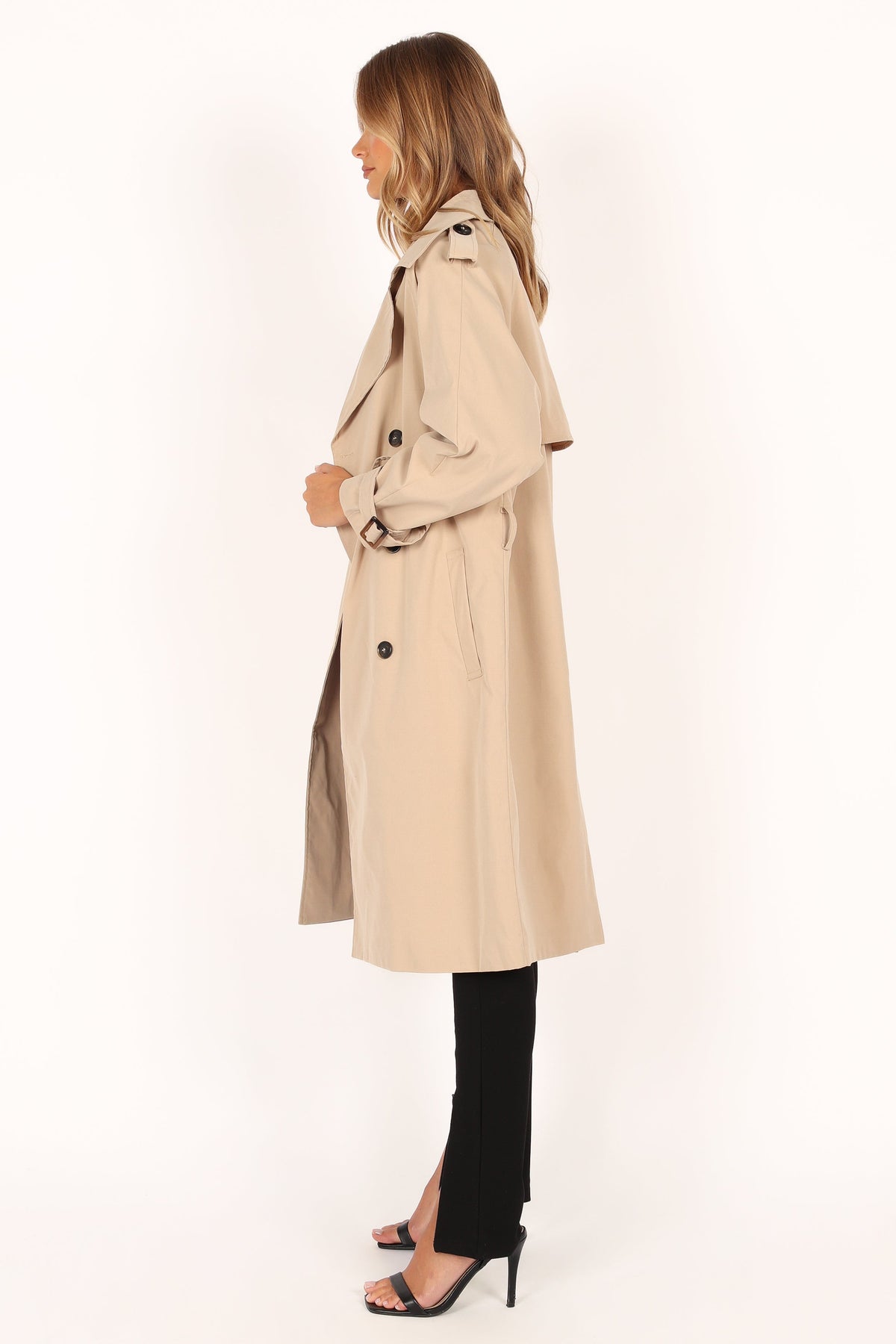 Trina Button Front Trench Coat in Beige – view 9 of 13