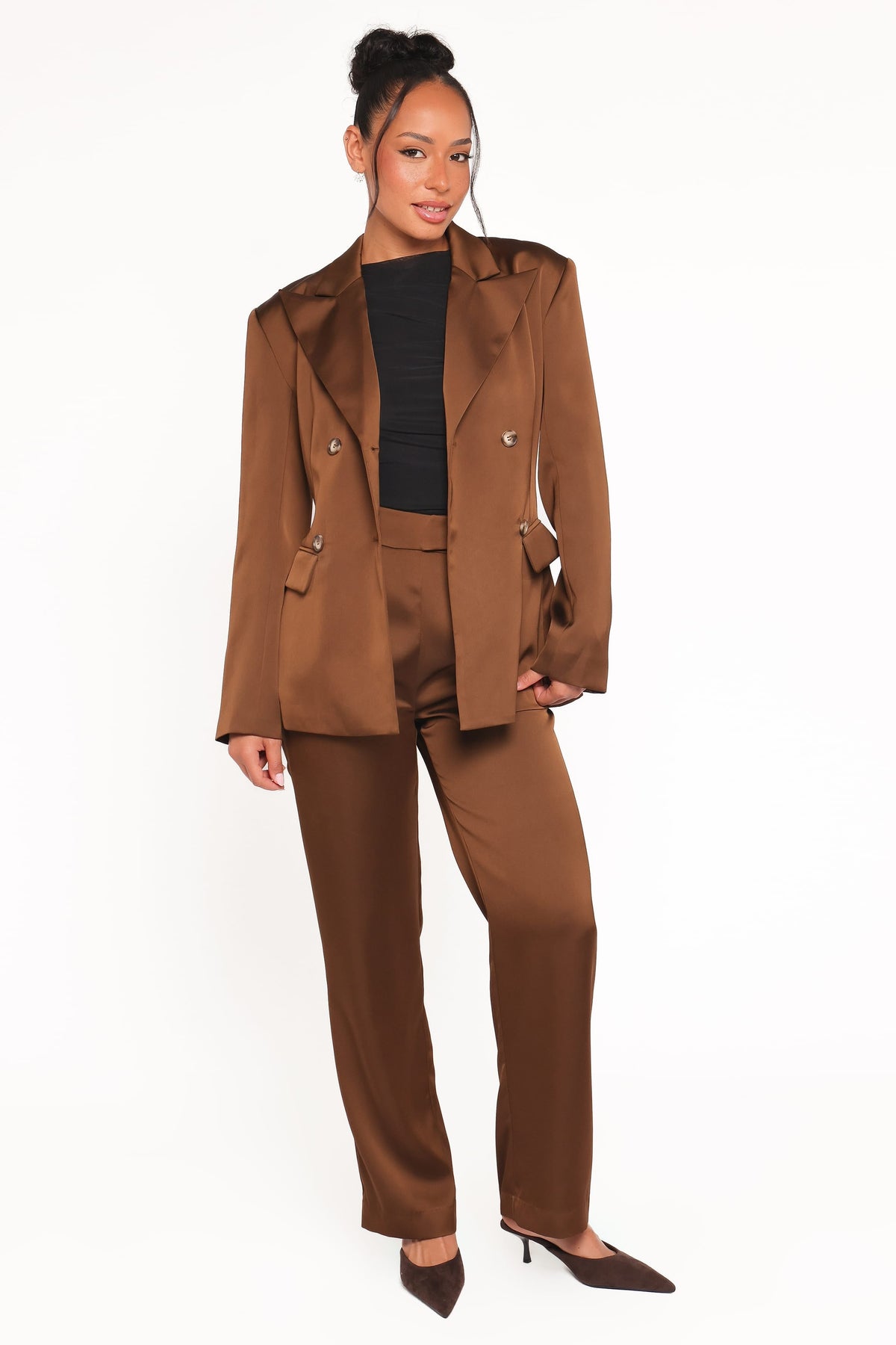 Trina Satin Blazer in Brown – view 6 of 8