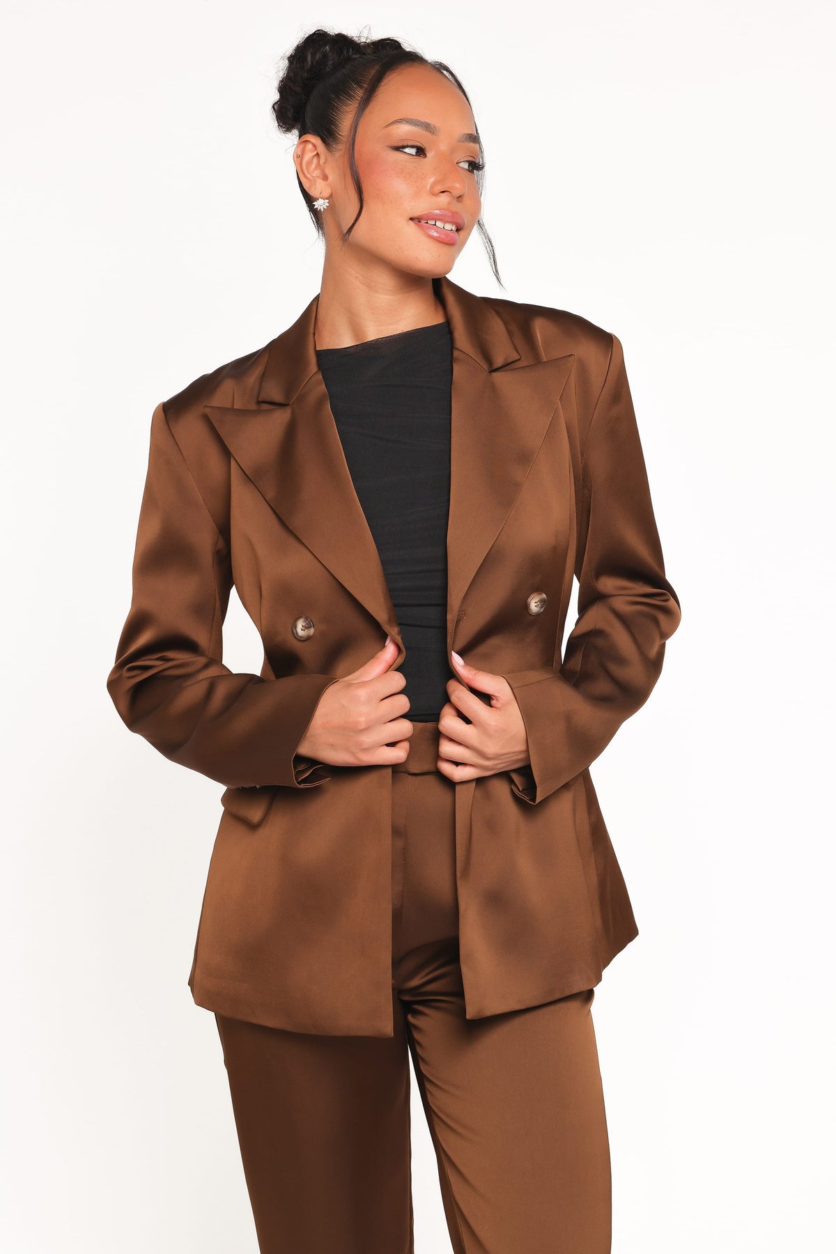 Trina Satin Blazer in Brown – view 2 of 8