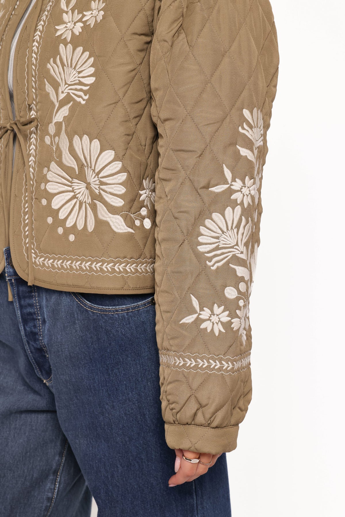Vako Quilted Embroidered Jacket in Olive – view 5 of 7