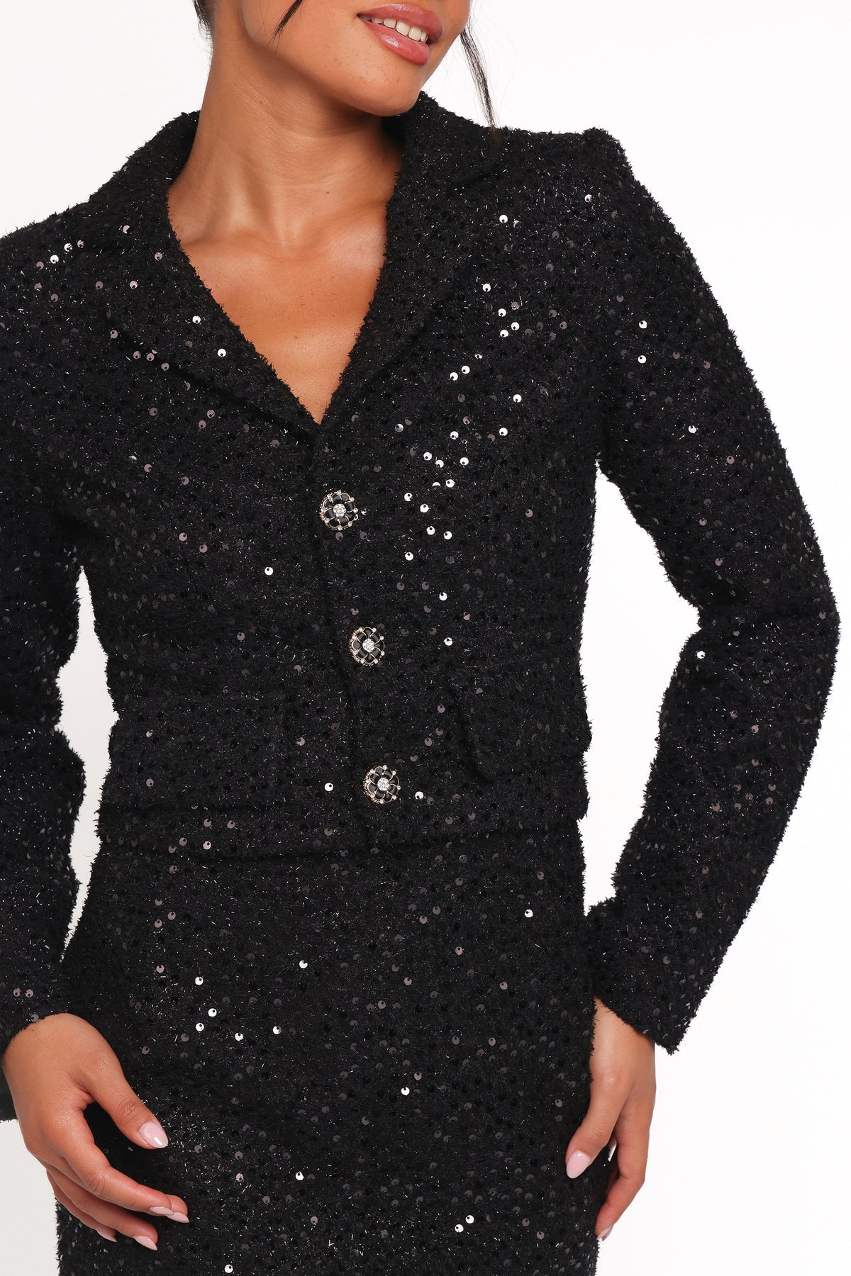 Valentina Cropped Blazer in Black Sequin – view 2 of 6