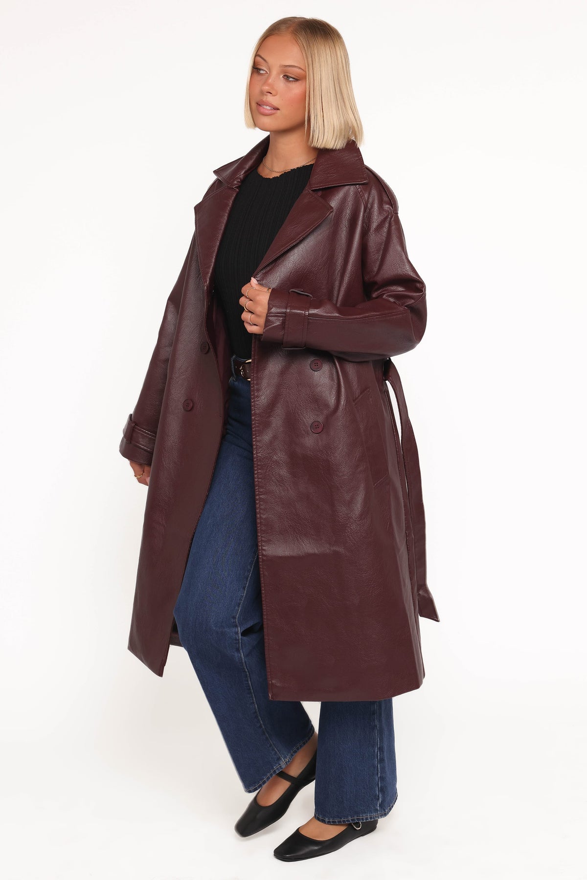 Vita Faux Leather Jacket in Burgundy – view 4 of 6