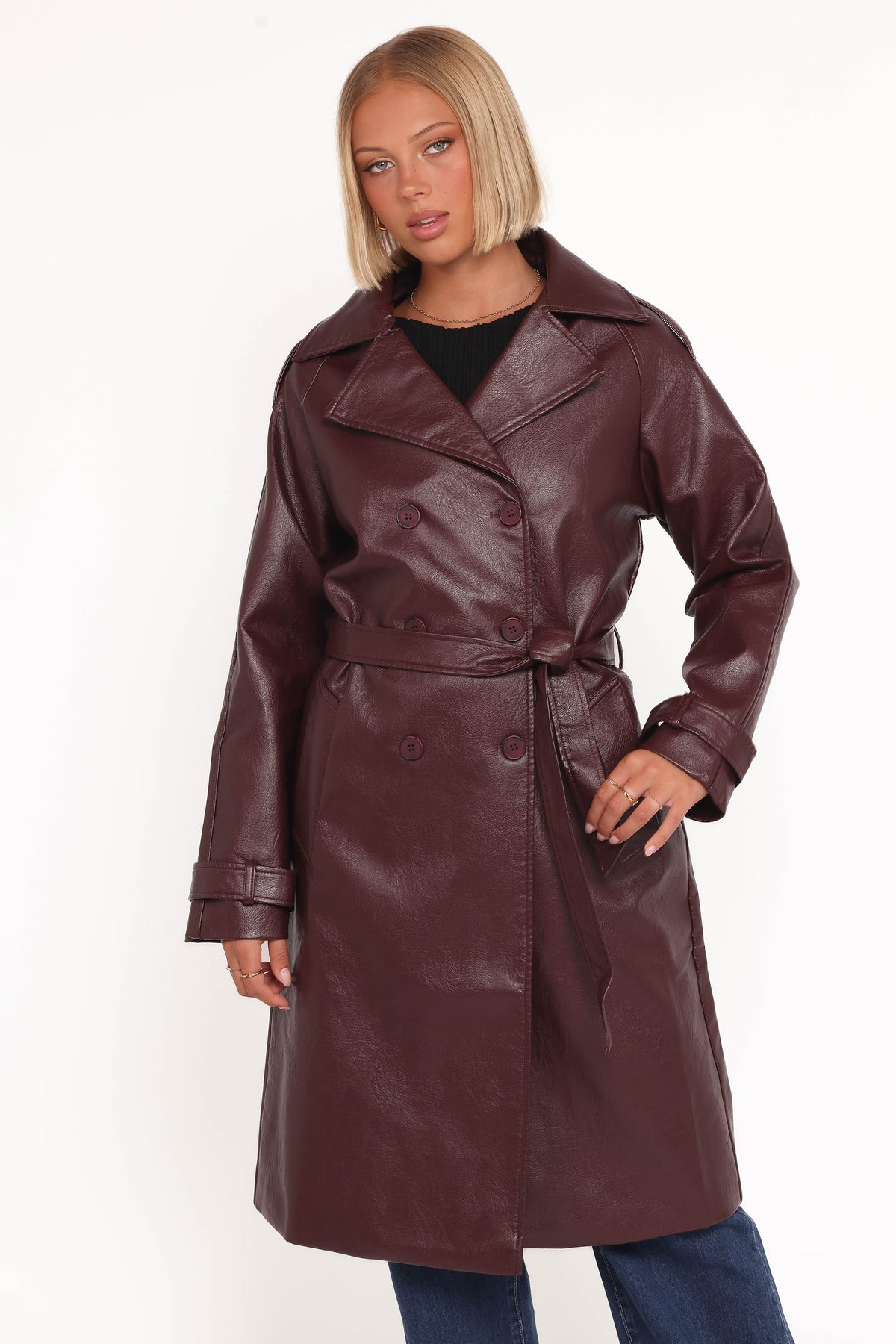 Vita Faux Leather Jacket in Burgundy – view 2 of 6