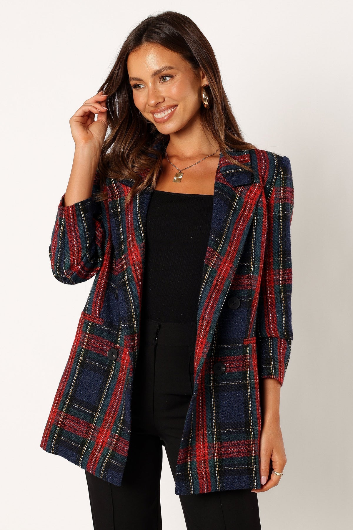 Vivienne Plaid Blazer in Red/Navy Multi – view 2 of 10