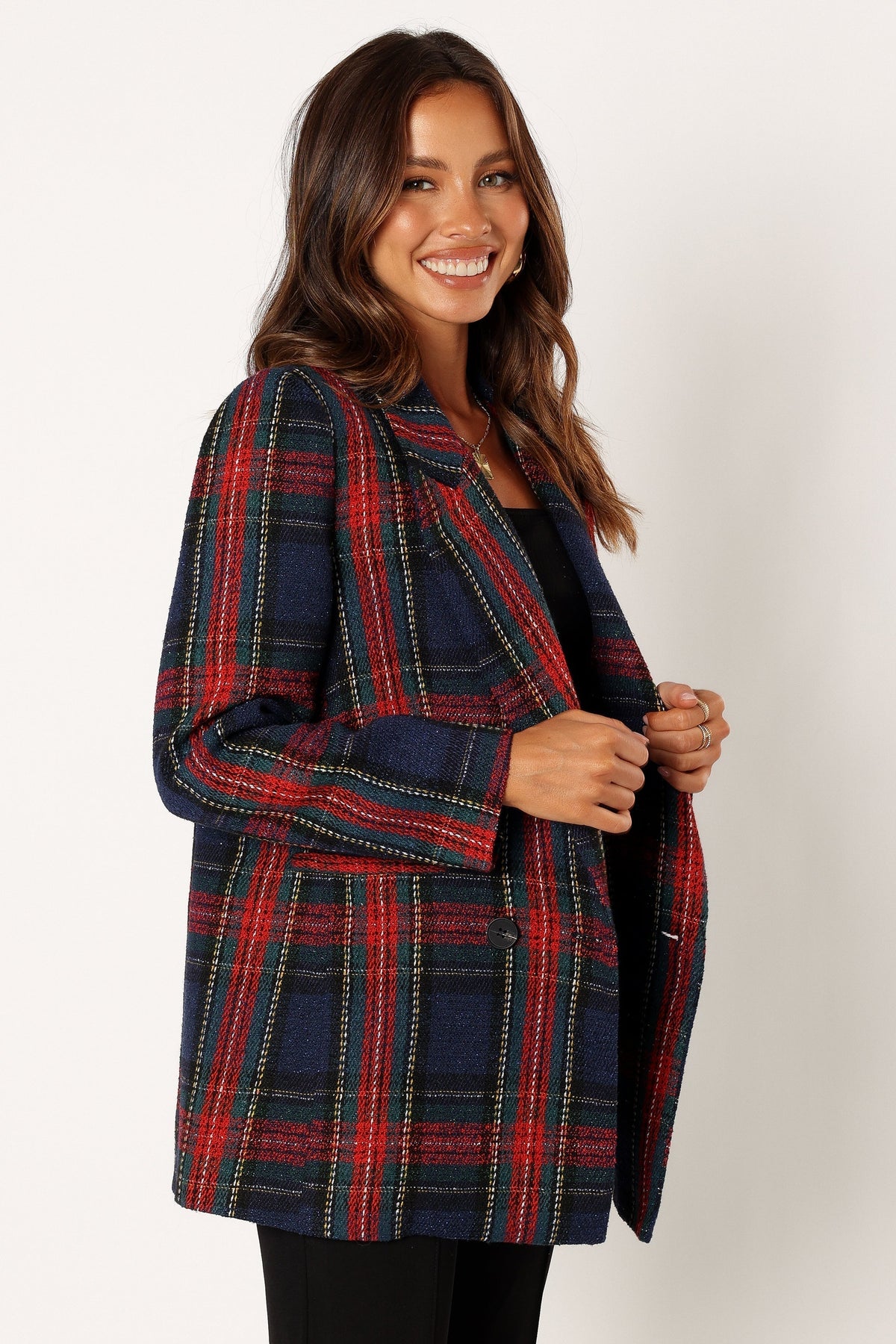 Vivienne Plaid Blazer in Red/Navy Multi – view 6 of 10