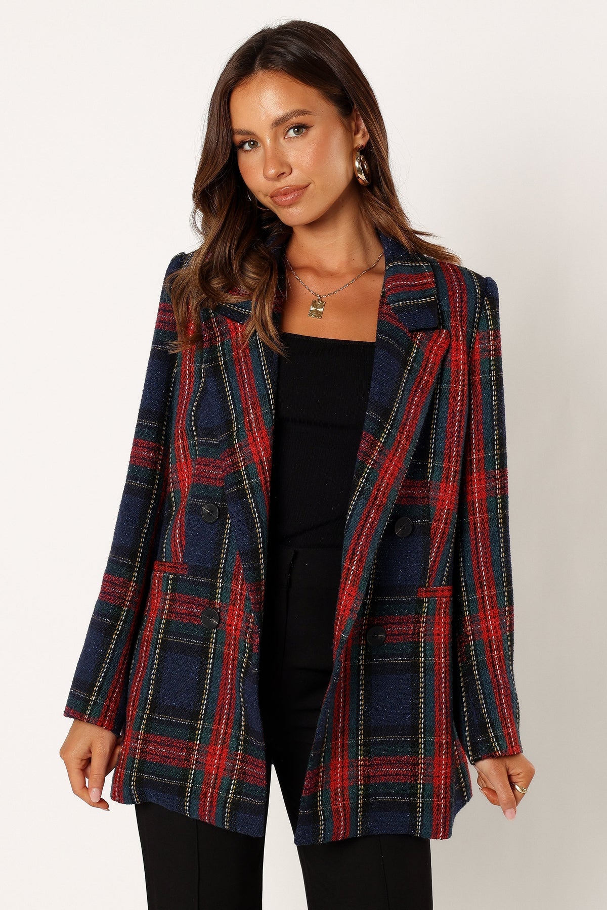 Vivienne Plaid Blazer in Red/Navy Multi – view 10 of 10
