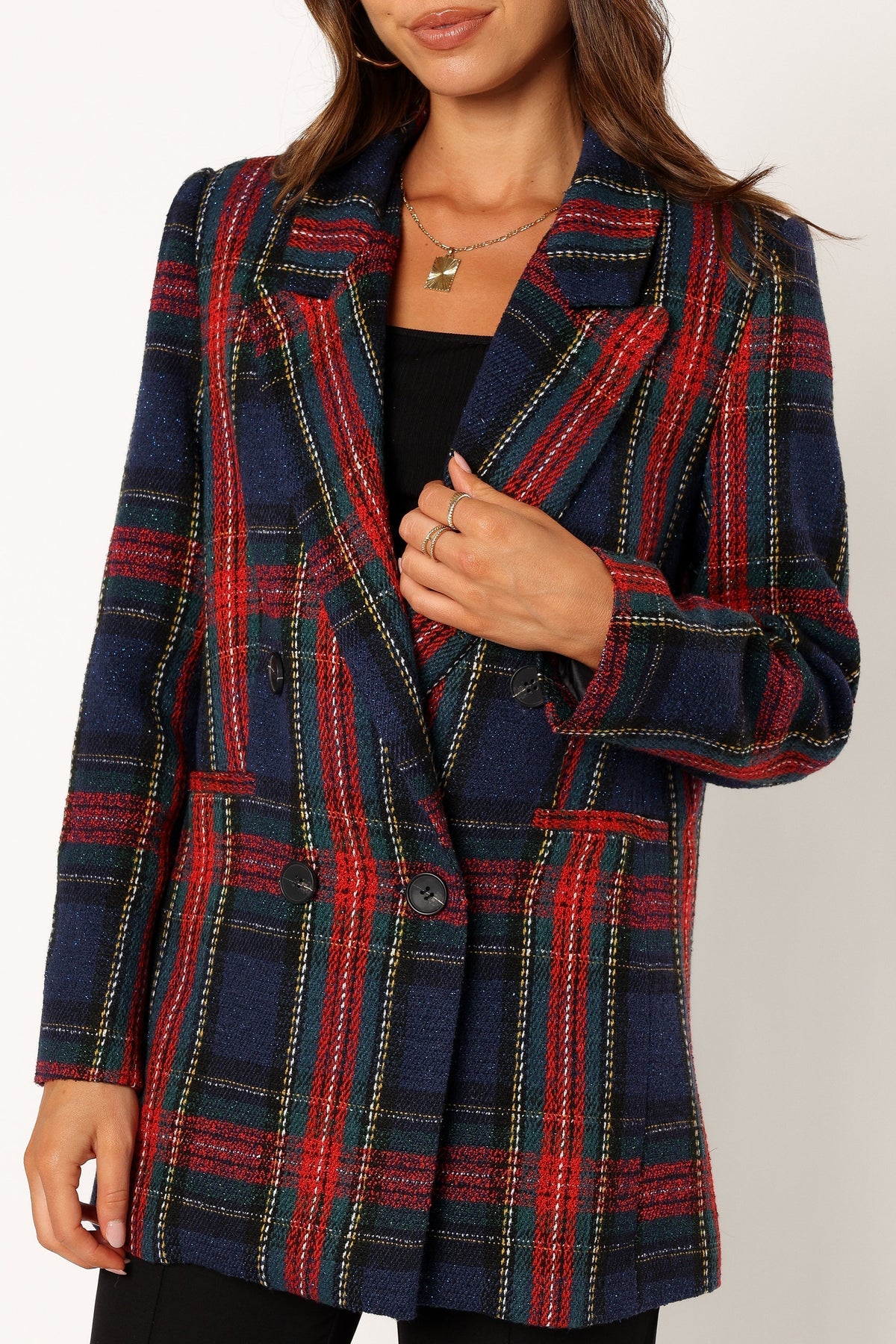 Vivienne Plaid Blazer in Red/Navy Multi – view 8 of 10