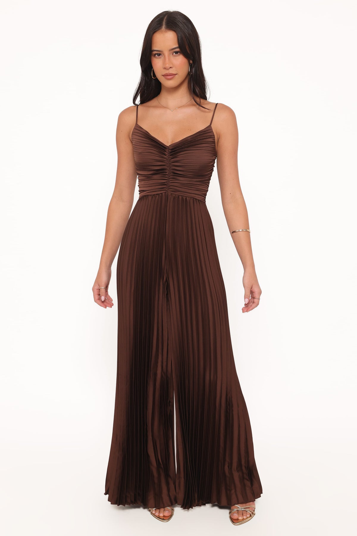 Angelique Pleated Jumpsuit in Chocolate Brown – view 6 of 7