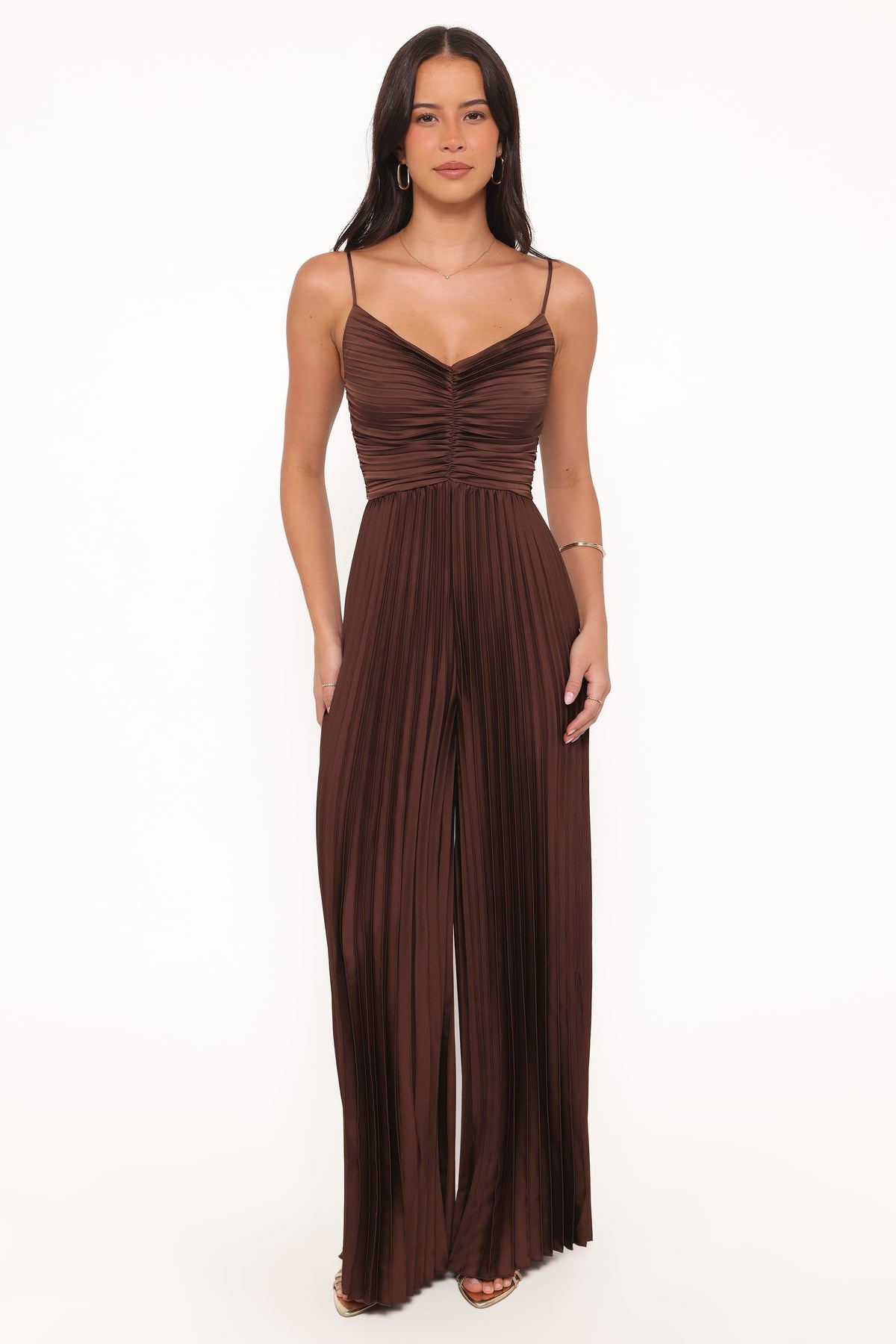 Angelique Pleated Jumpsuit in Chocolate Brown – view 2 of 7