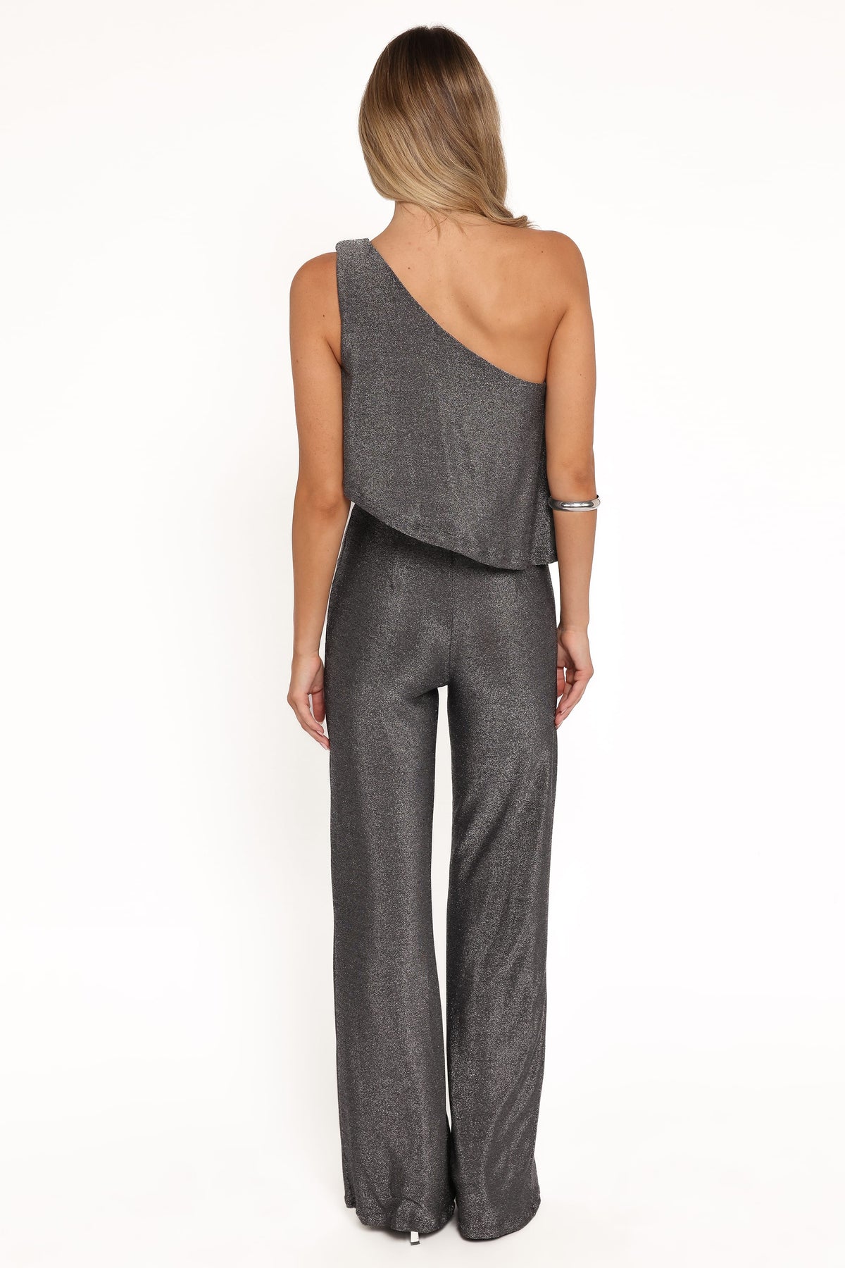 Anna One Shoulder Lurex Jumpsuit in Black Silver – view 4 of 6