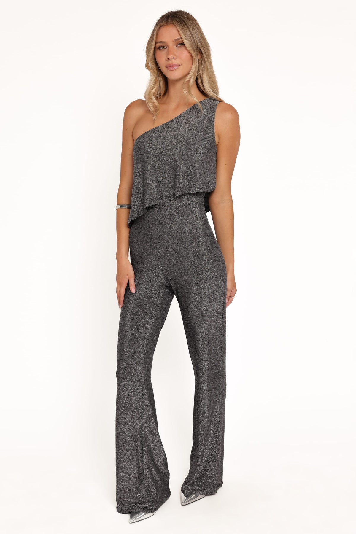 Anna One Shoulder Lurex Jumpsuit in Black Silver – view 5 of 6