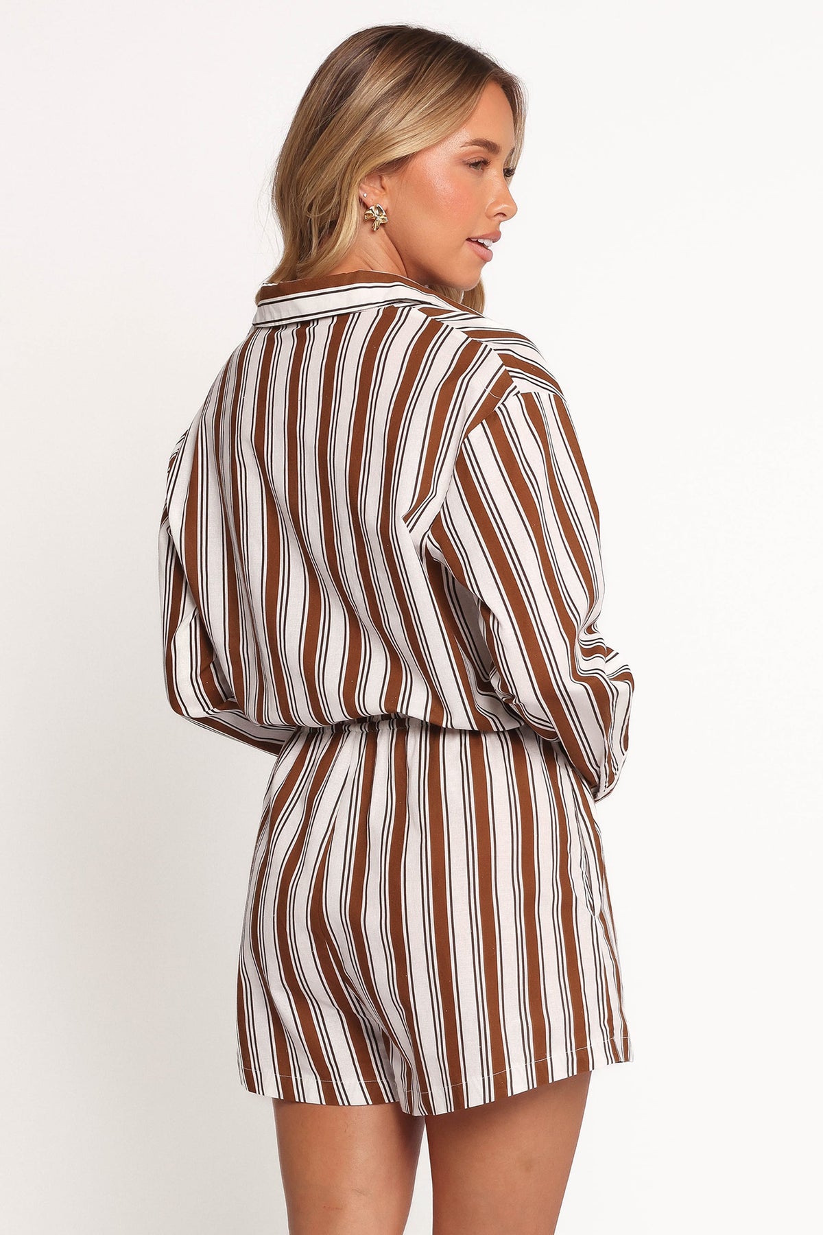 Beau Long Sleeve Romper in Chocolate Stripe – view 5 of 8