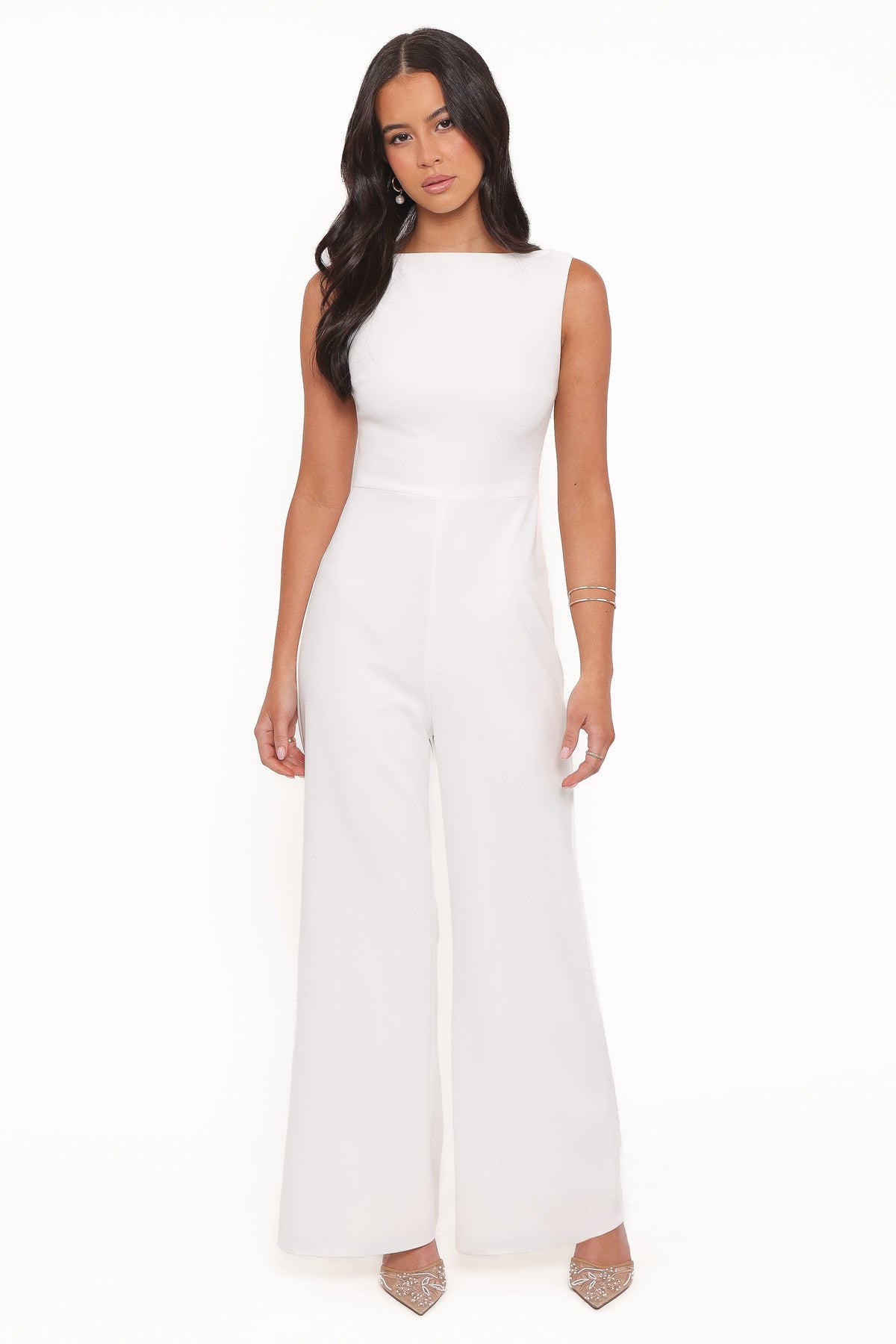 Brenda Lace Back Jumpsuit in White – view 1 of 6