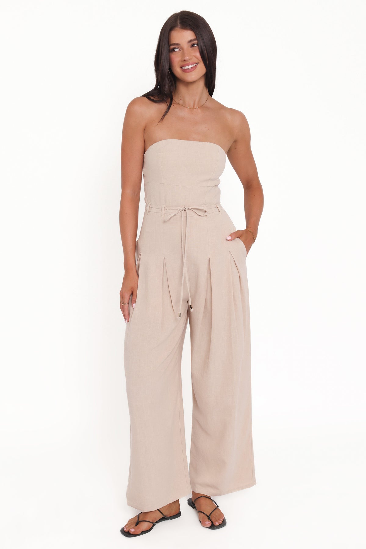 Calliope Tie Waist Jumpsuit in Wheat – view 1 of 5