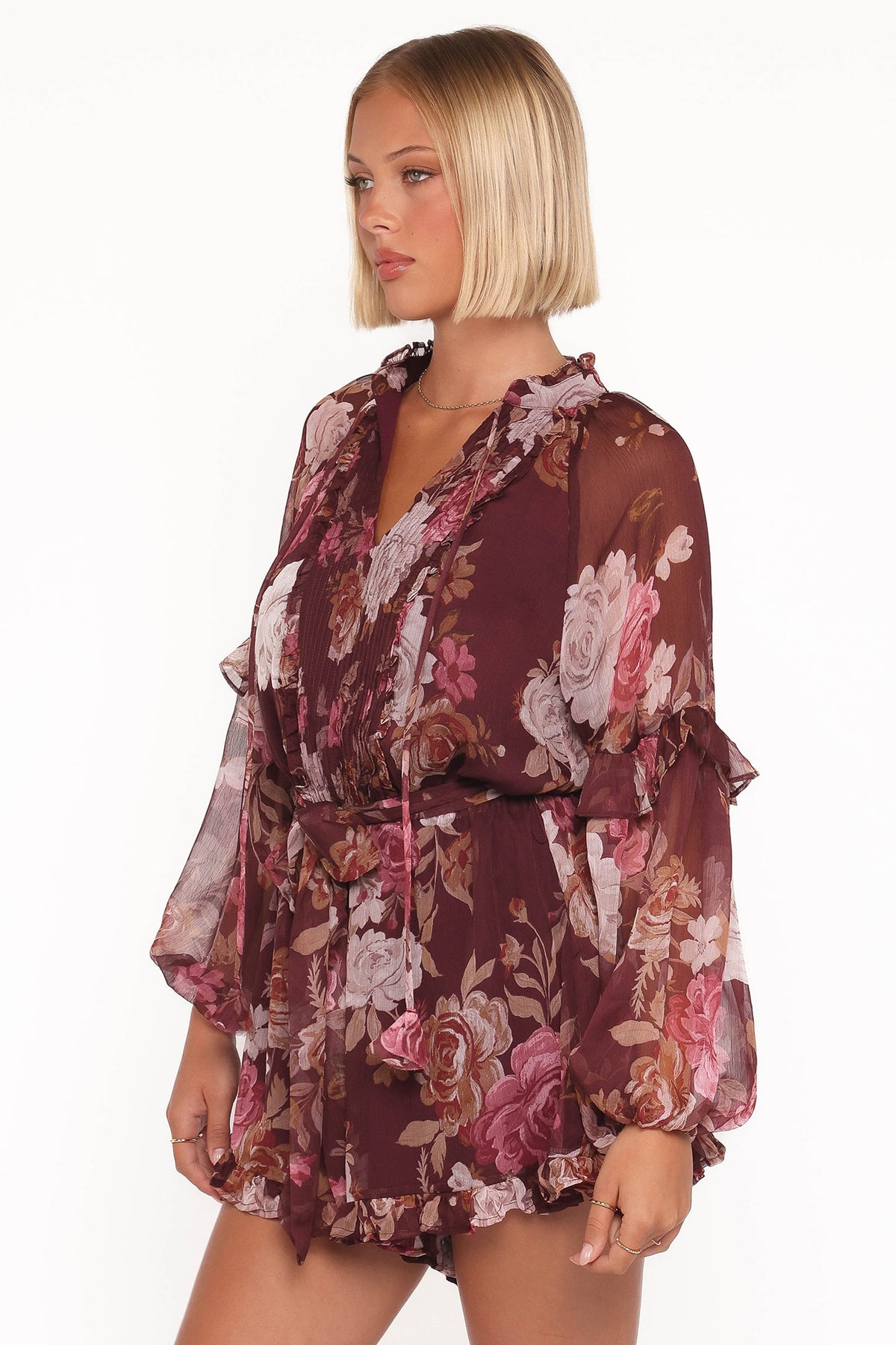 Delaney Long Sleeve Romper in Brandy Bloom – view 3 of 6