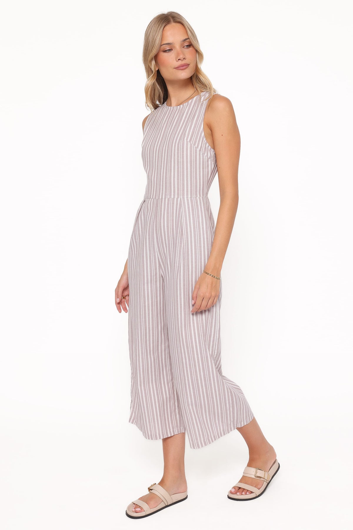 Ester Jumpsuit in Beige/White Stripe – view 3 of 6