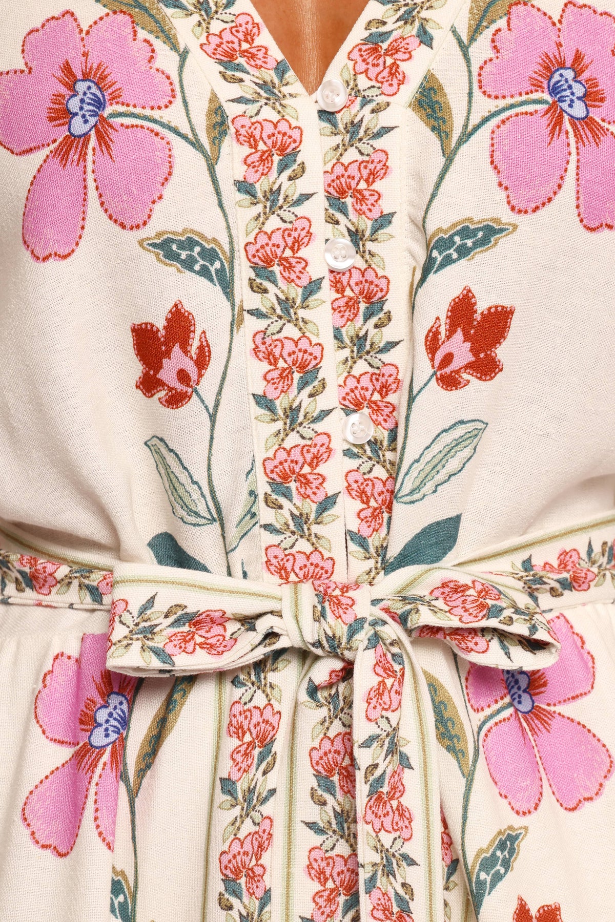 Ginger Tie Waist Romper in Pink Multi – view 6 of 6