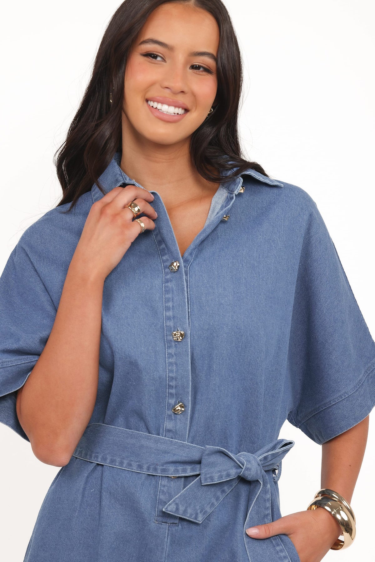 Hailey Denim Romper in Indigo – view 3 of 7
