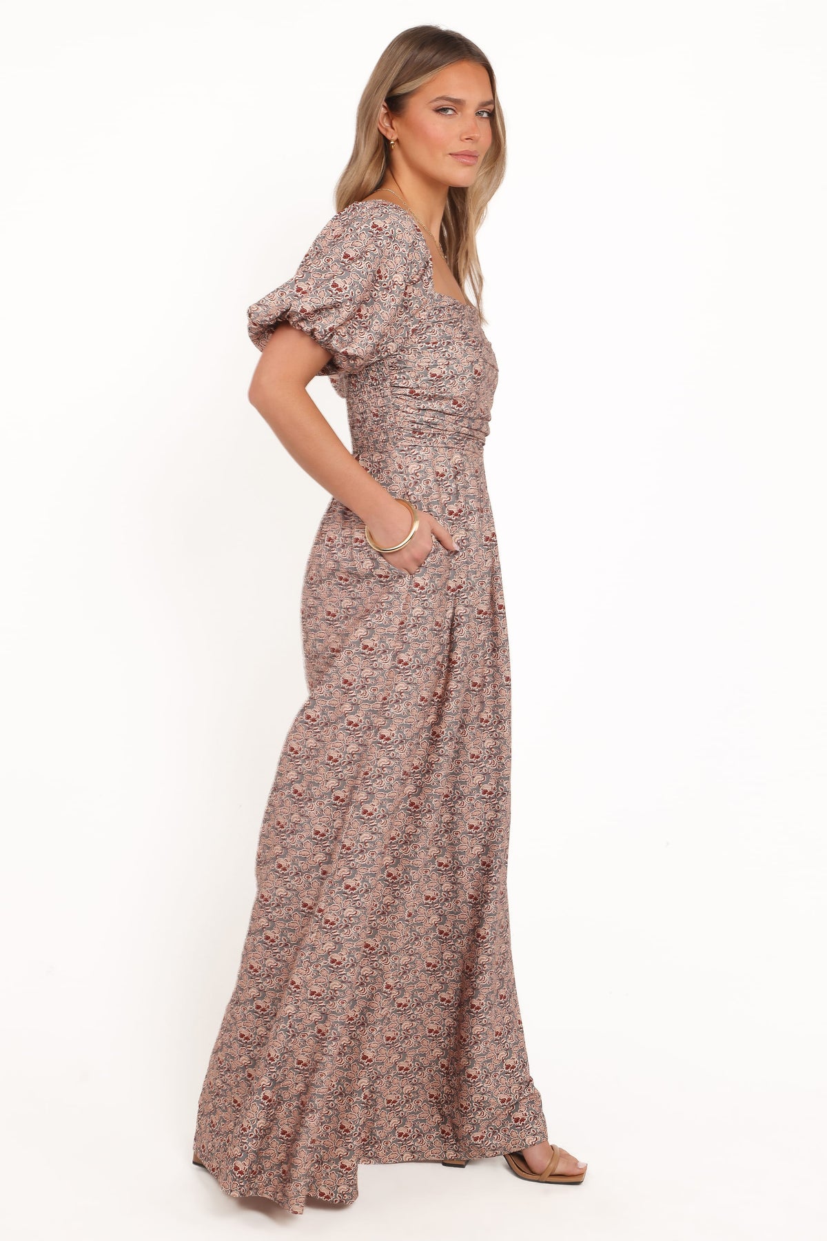 Jayda Puff Sleeve Jumpsuit in Grey Floral – view 4 of 8