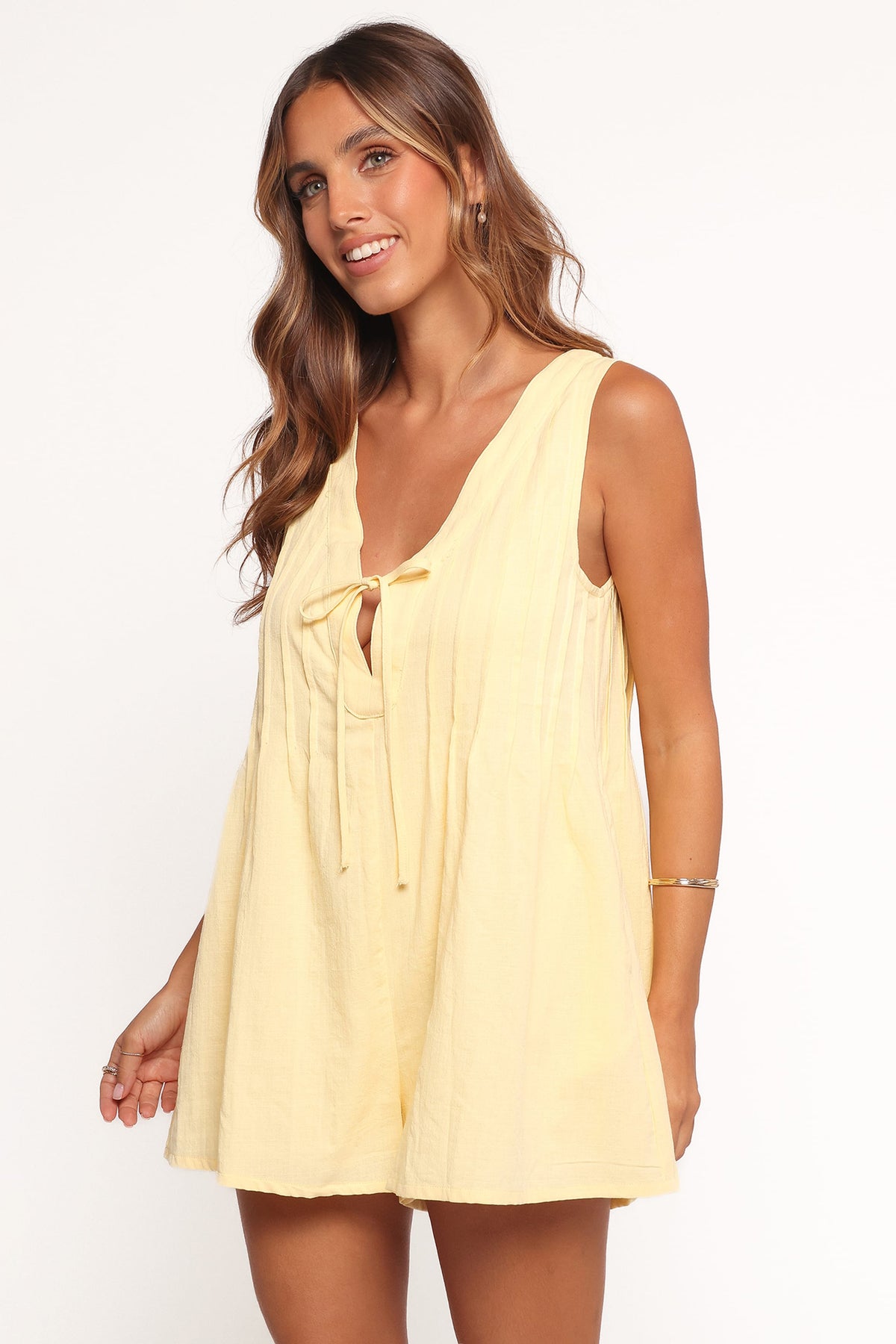 Kallie Tie Front Romper in Butter Yellow – view 5 of 7