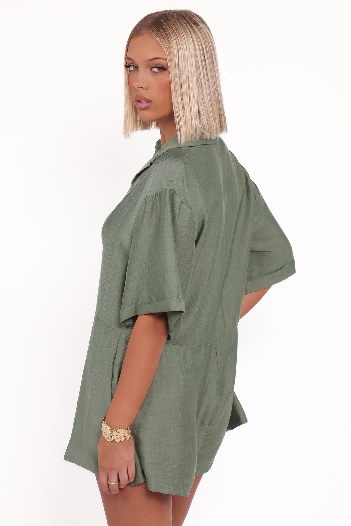 Kiya Drop Waist Romper in Palm Green – view 5 of 7
