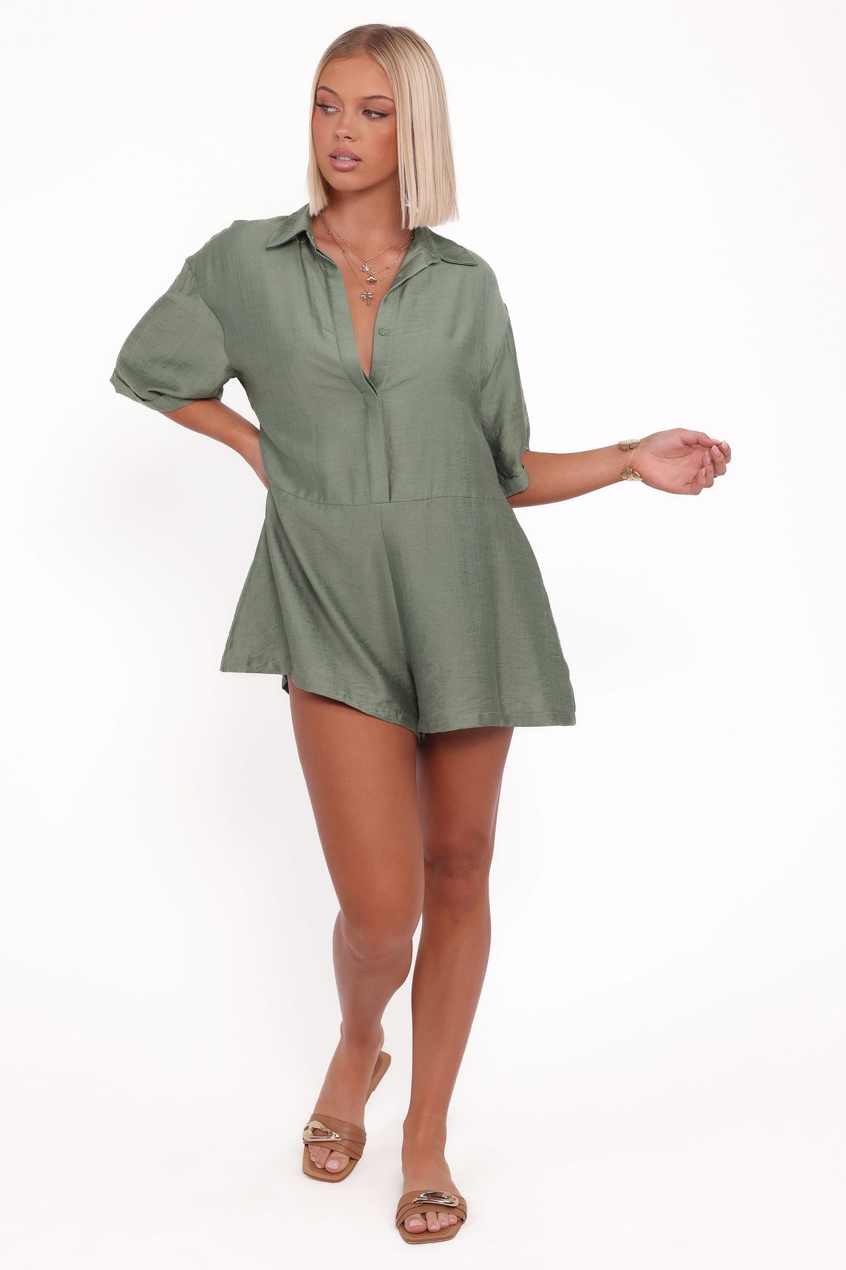 Kiya Drop Waist Romper in Palm Green – view 6 of 7