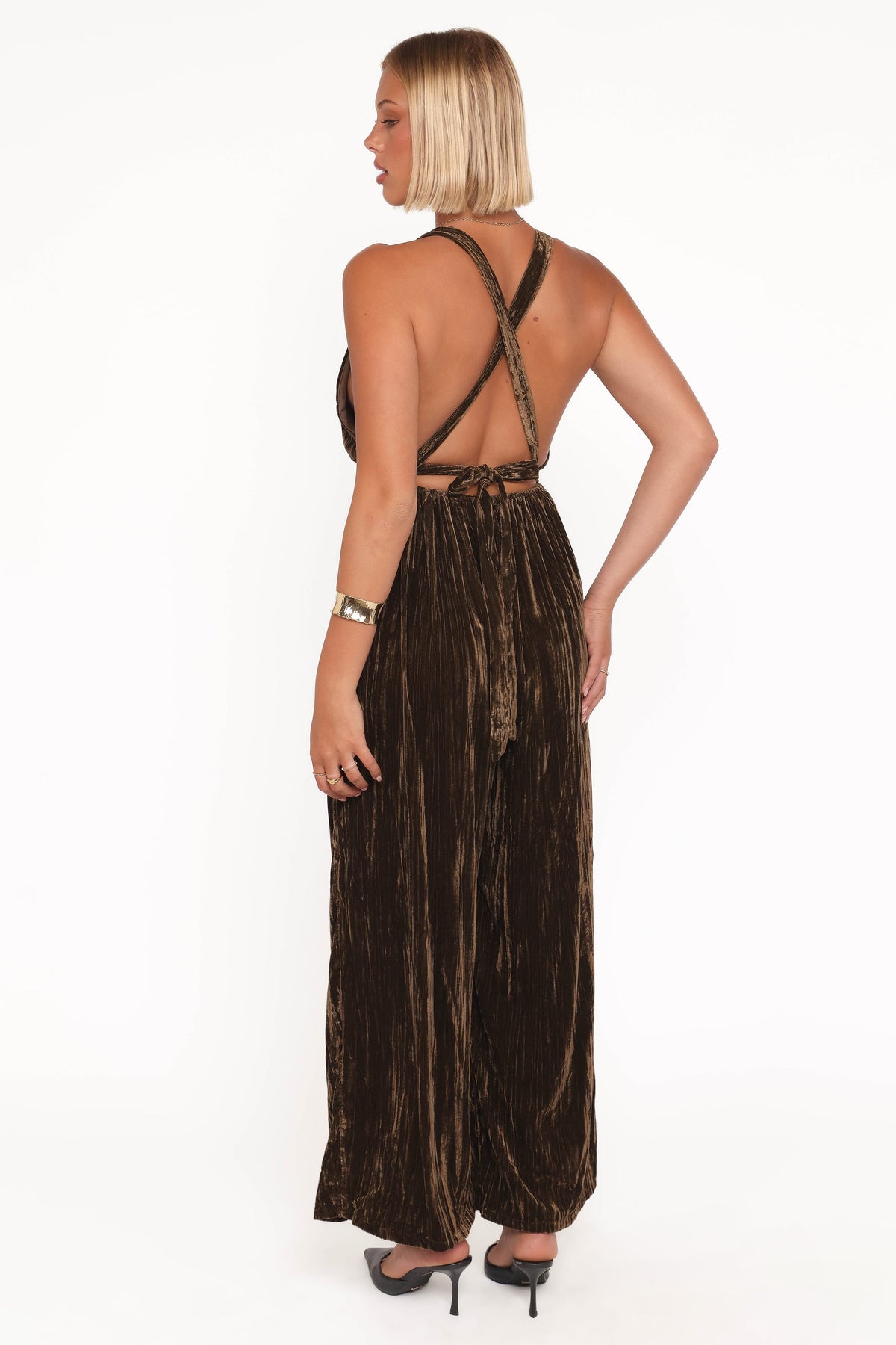 Melody Velvet Jumpsuit in Mocha Olive – view 2 of 7