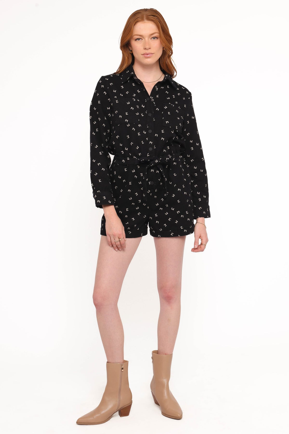 Niqui Long Sleeve Romper in Black Cream – view 5 of 6