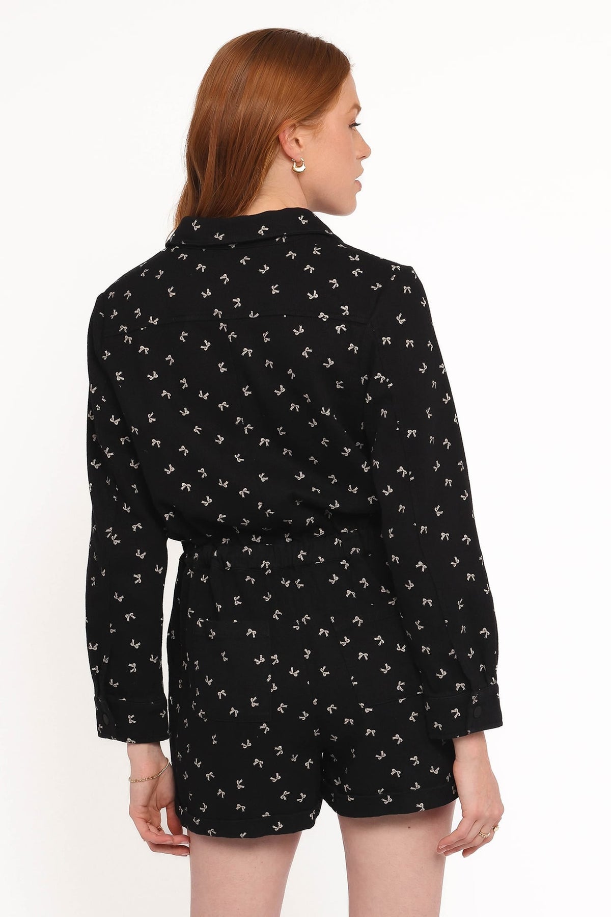 Niqui Long Sleeve Romper in Black Cream – view 4 of 6