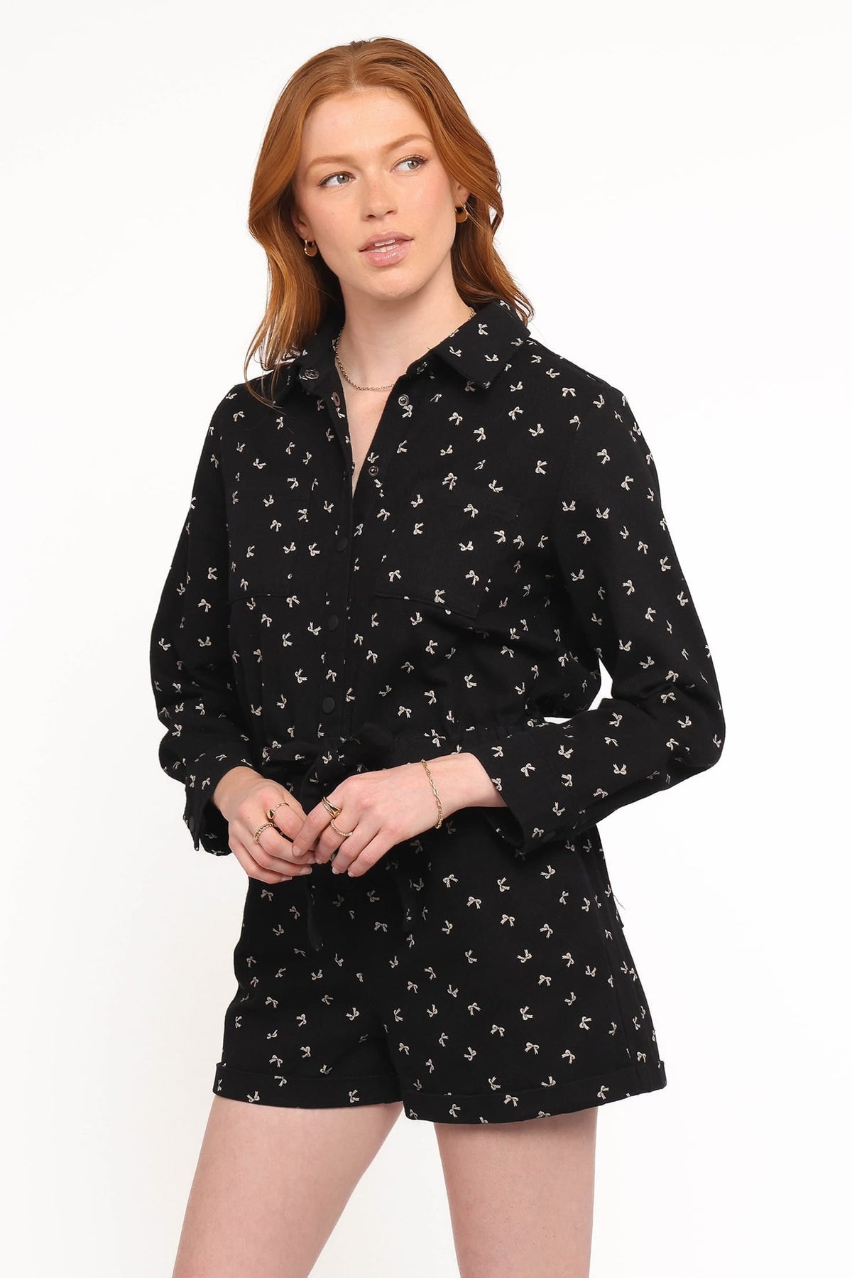 Niqui Long Sleeve Romper in Black Cream – view 3 of 6
