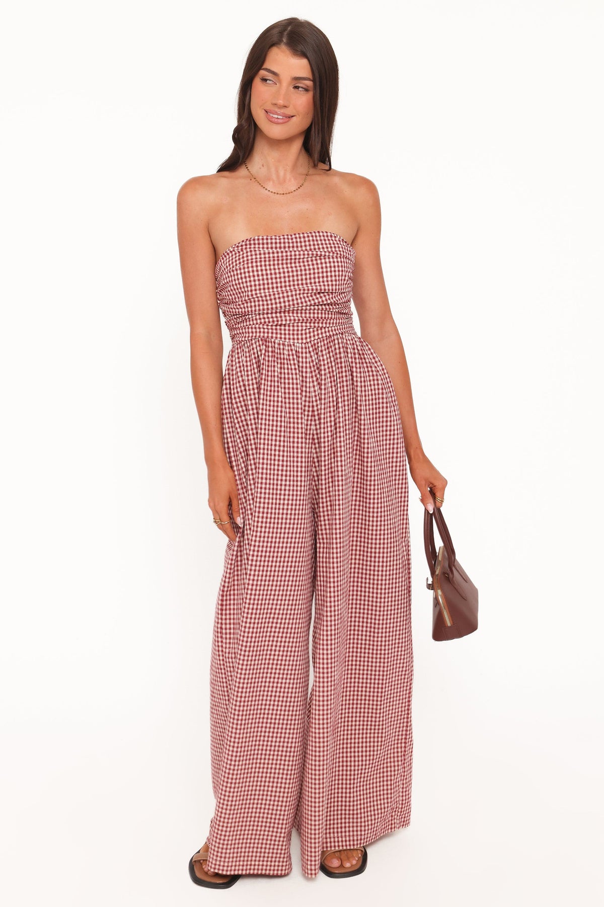 Paige Strapless Jumpsuit in Red Gingham – view 1 of 6