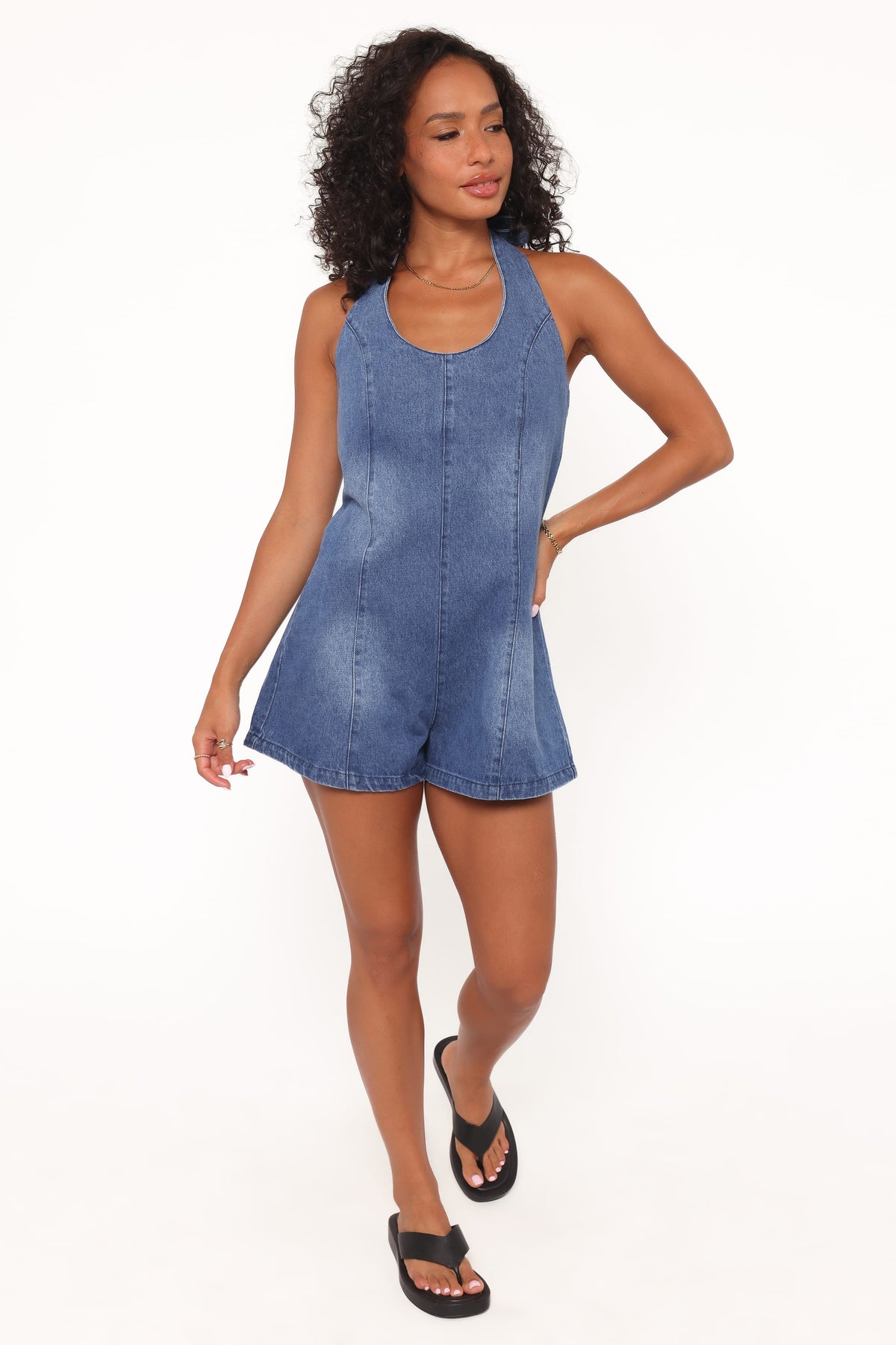 Paityn Denim Romper in Dark Wash – view 6 of 8