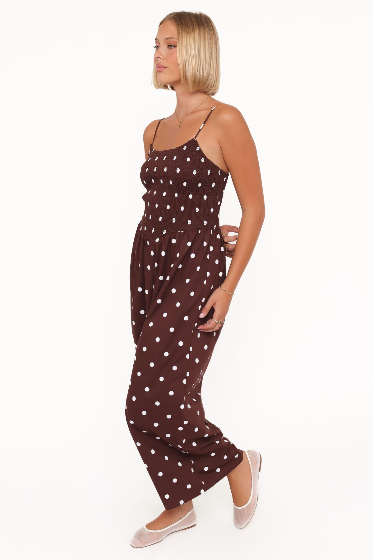 Paloma Jumpsuit in Chocolate Polka Dot – view 3 of 7
