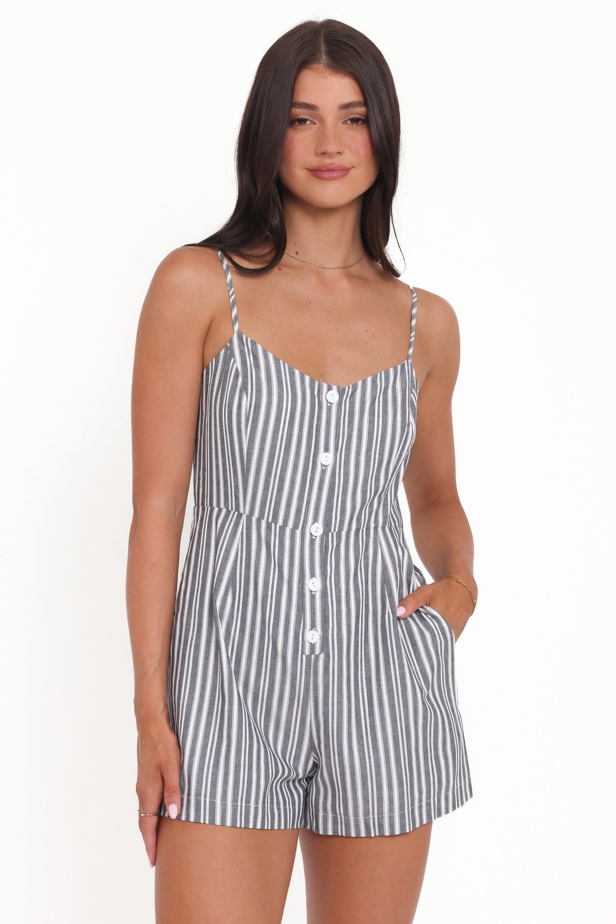 Reesa Romper in Smoke Stripe – view 5 of 6