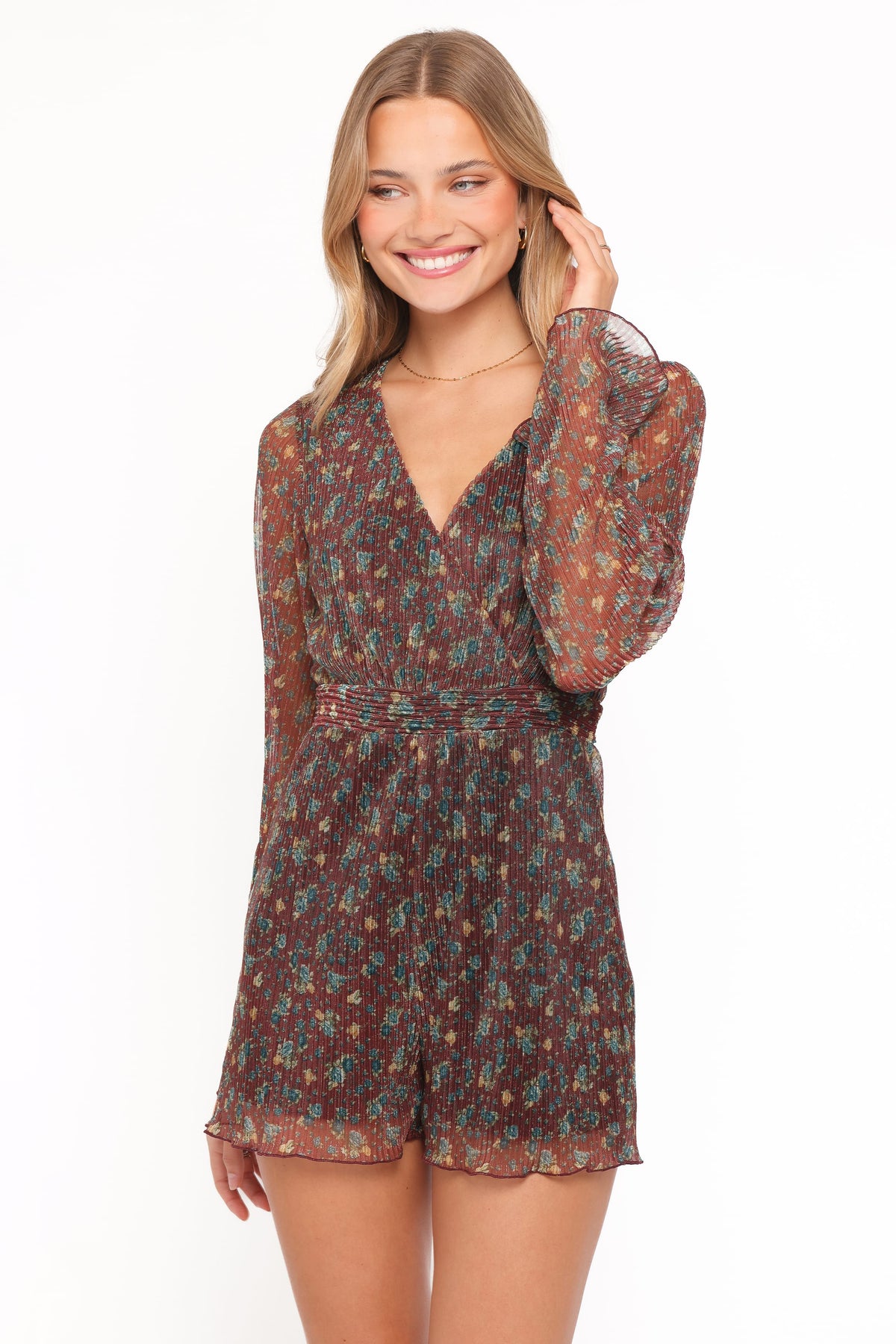 Rhiannon Long Sleeve Romper in Brown Floral – view 6 of 7