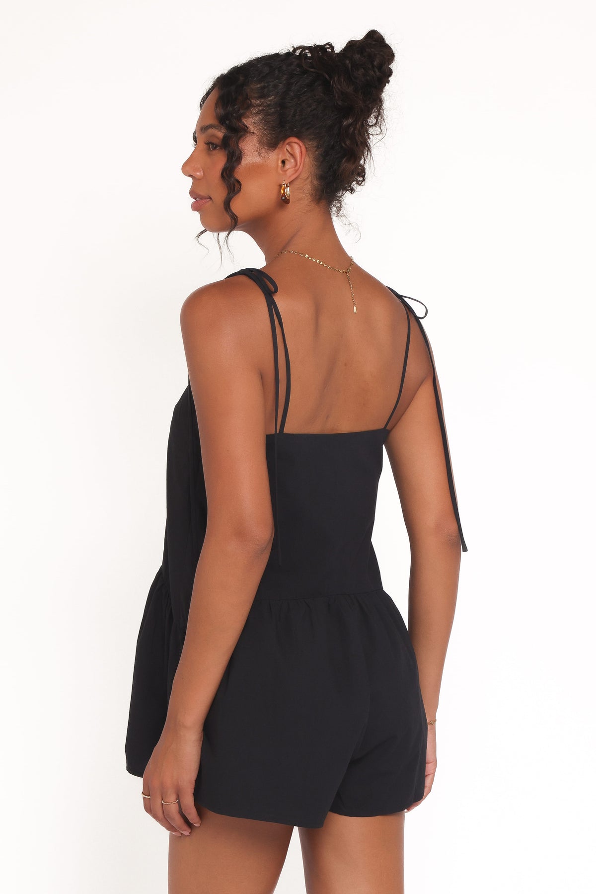 Rubie Tie Shoulder Romper in Black – view 3 of 6
