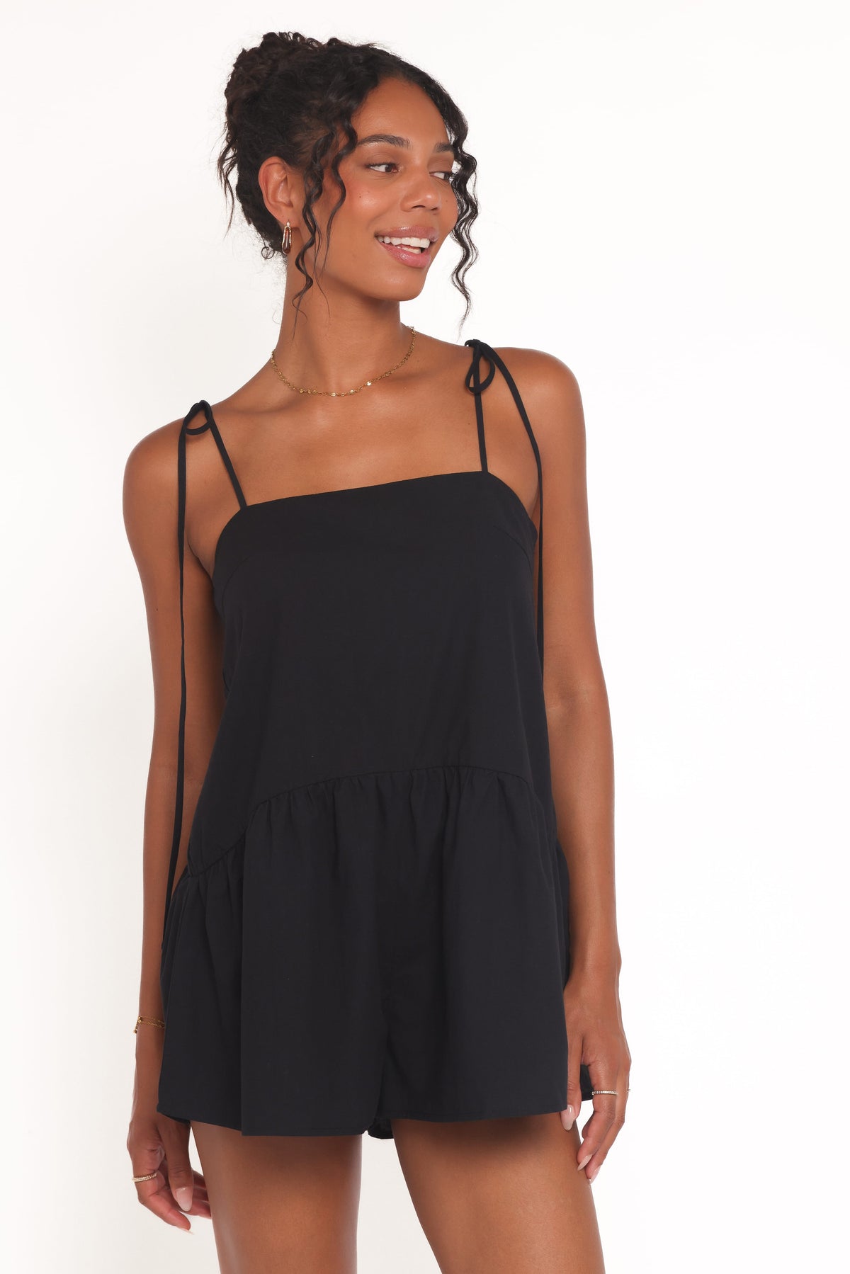 Rubie Tie Shoulder Romper in Black – view 4 of 6