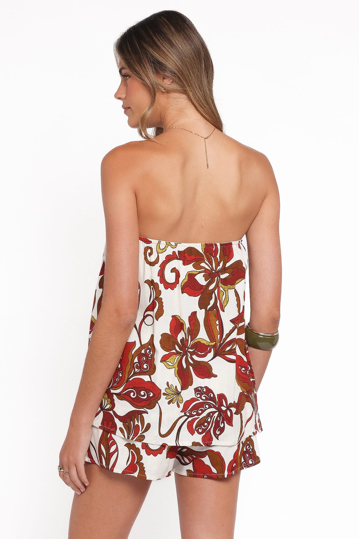 Sallie Strapless Romper in Brown Floral – view 5 of 7