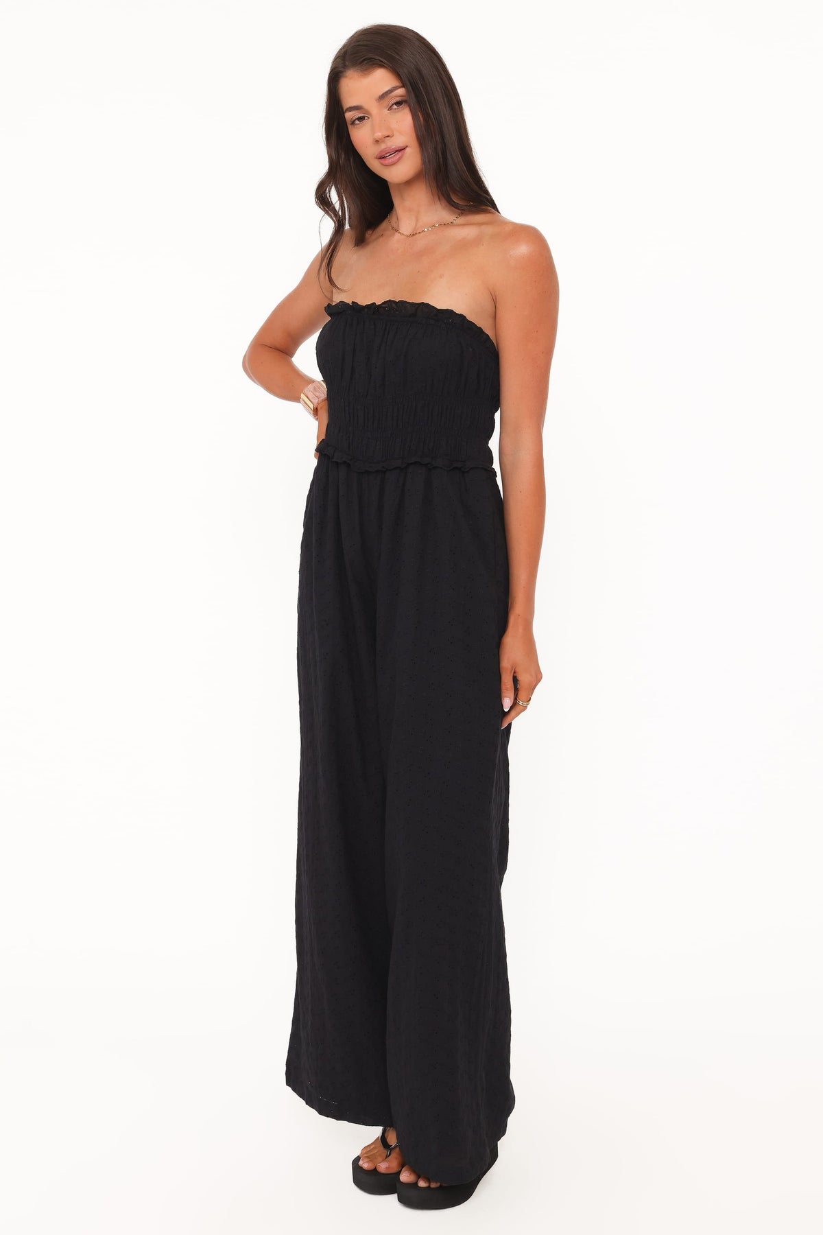 Yulissa Strapless Jumpsuit in Black Broderie – view 4 of 7