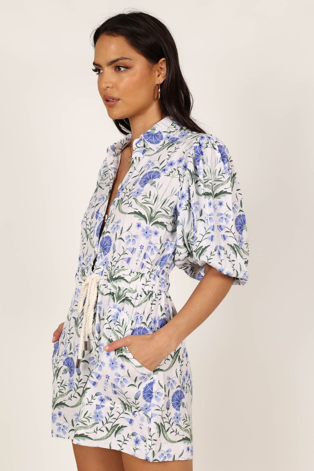 Annie Linen Romper in Blue Floral – view 5 of 7