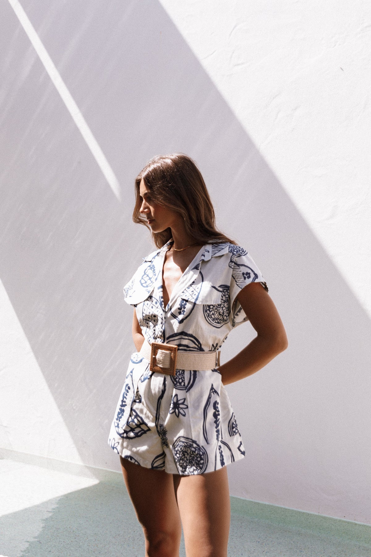 Georgina Tie Waist Romper in Navy – view 2 of 9