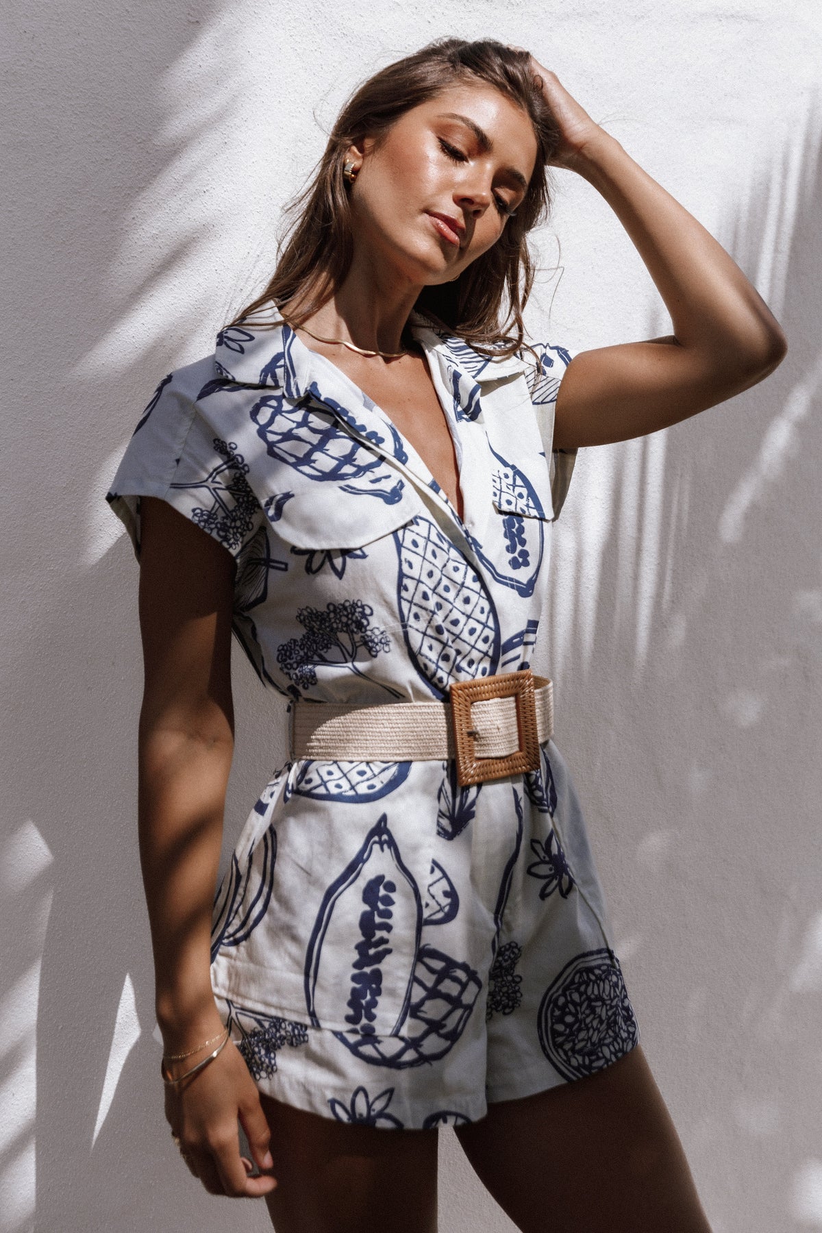 Georgina Tie Waist Romper in Navy – view 6 of 9