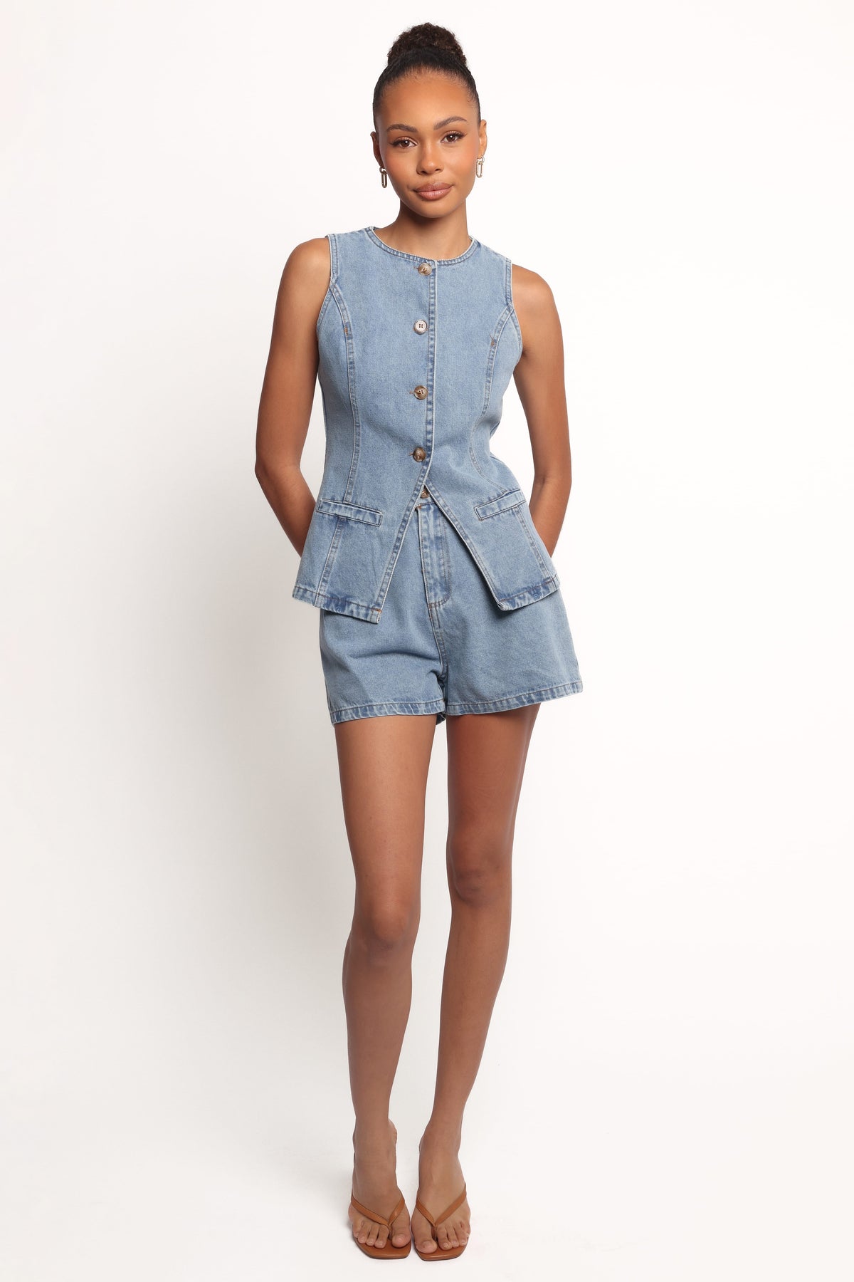 Almana Denim Short Set in Medium Blue – view 5 of 7