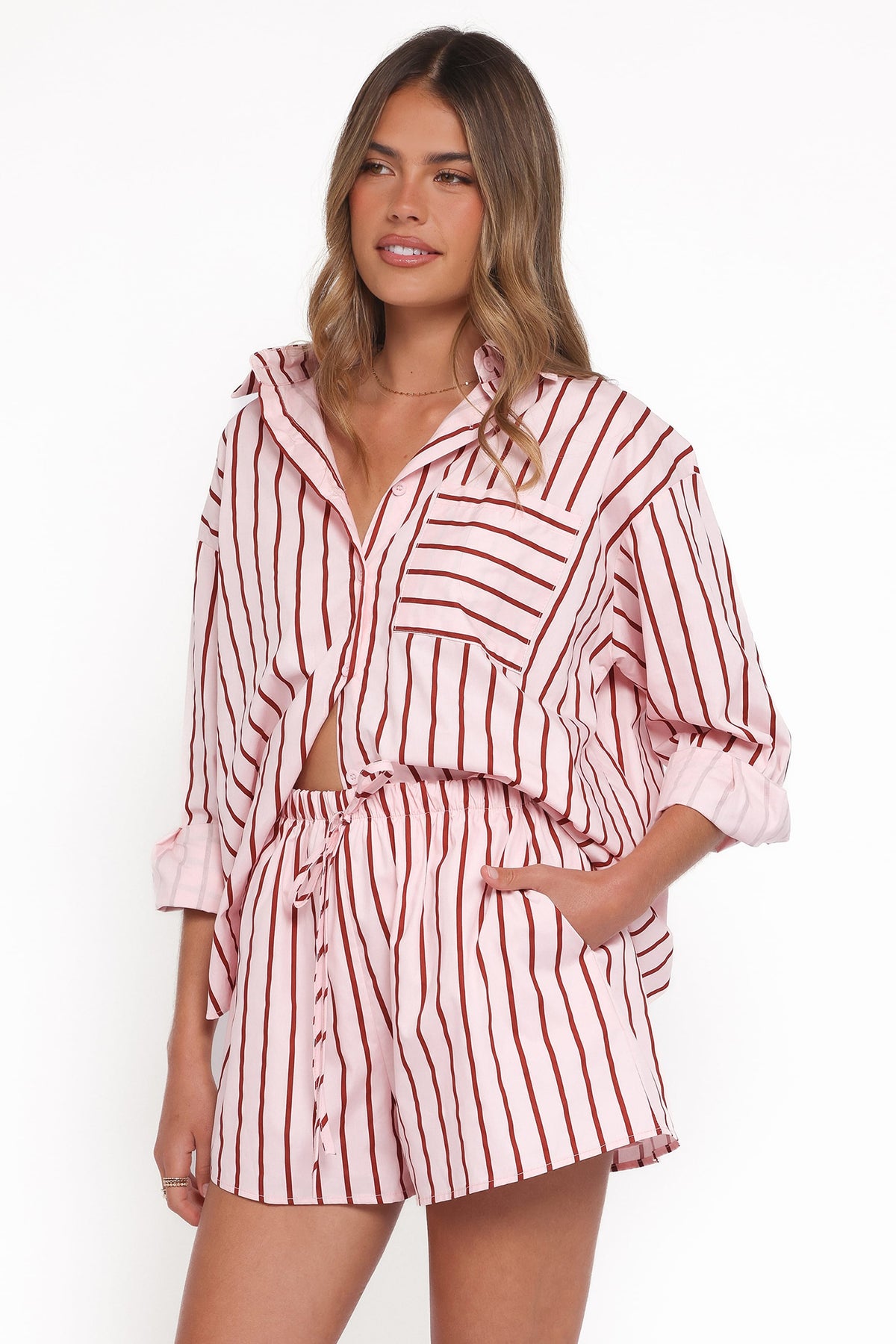 Ashlyn Short Set in Pink And Burgundy Stripe – view 4 of 9