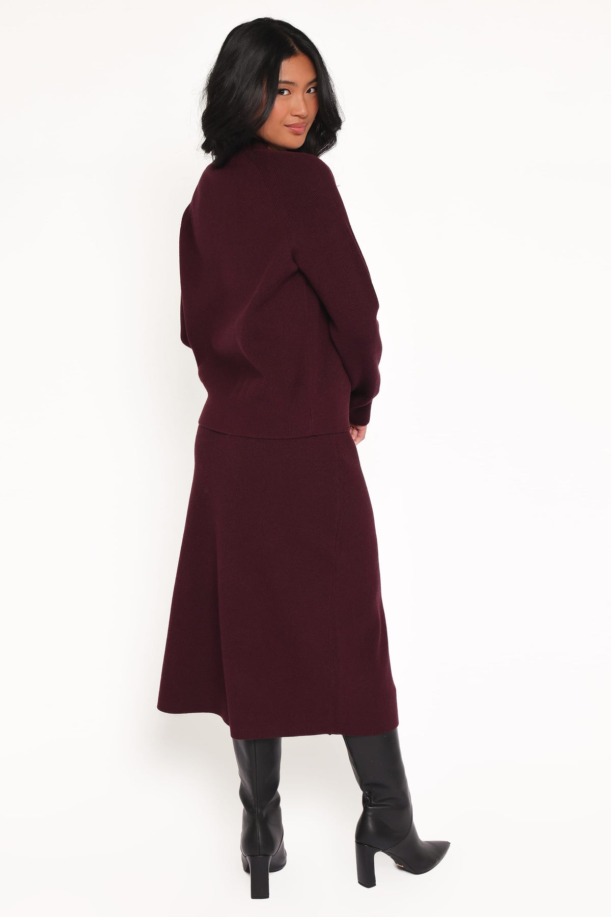 Bridget Maxi Skirt Sweater Set in Maroon – view 4 of 7