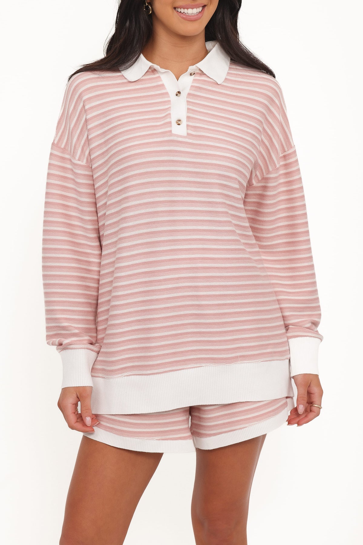 Dealia Knit Short Set in Pink Stripe – view 3 of 7