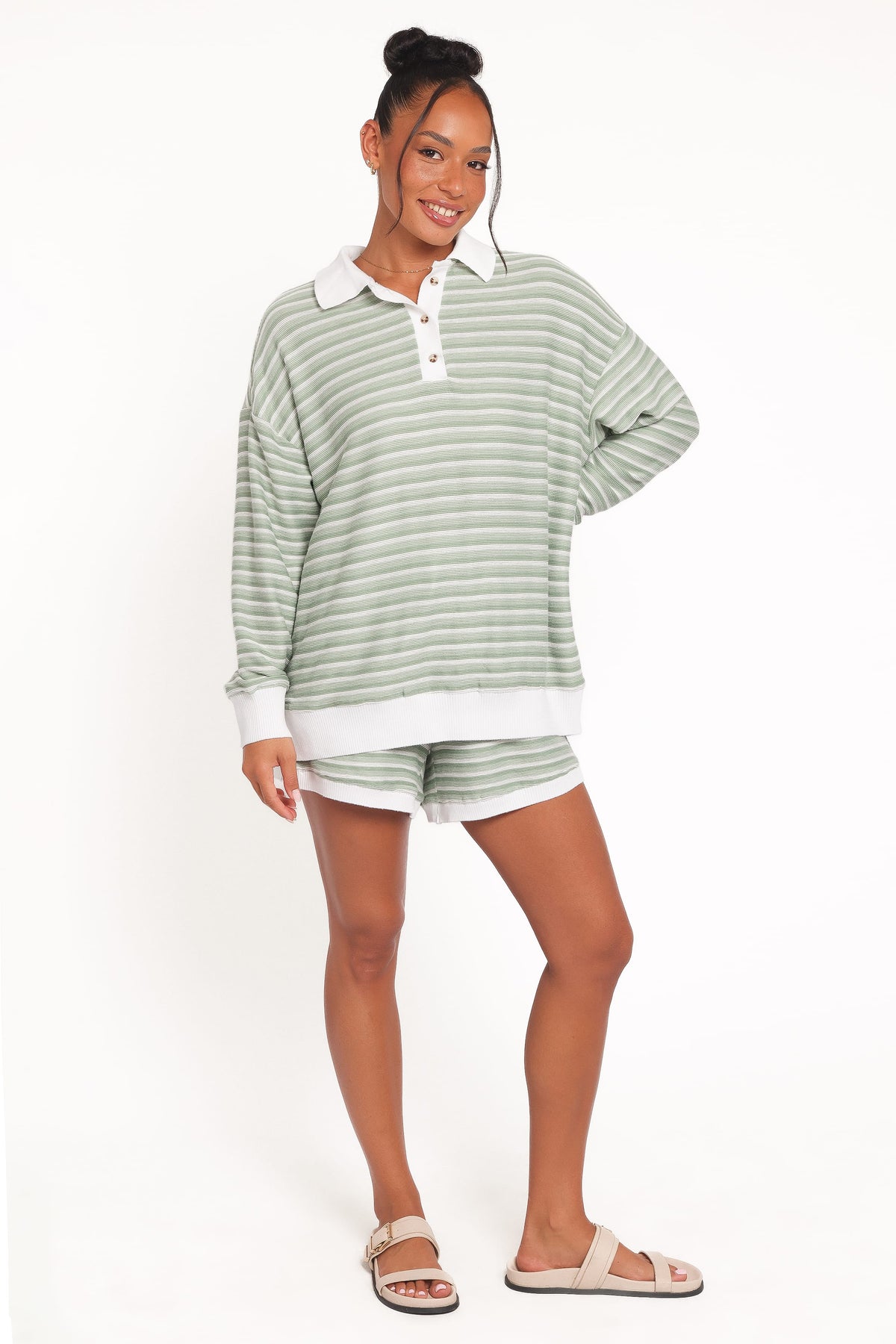 Dealia Knit Short Set in Sage Stripe – view 6 of 7